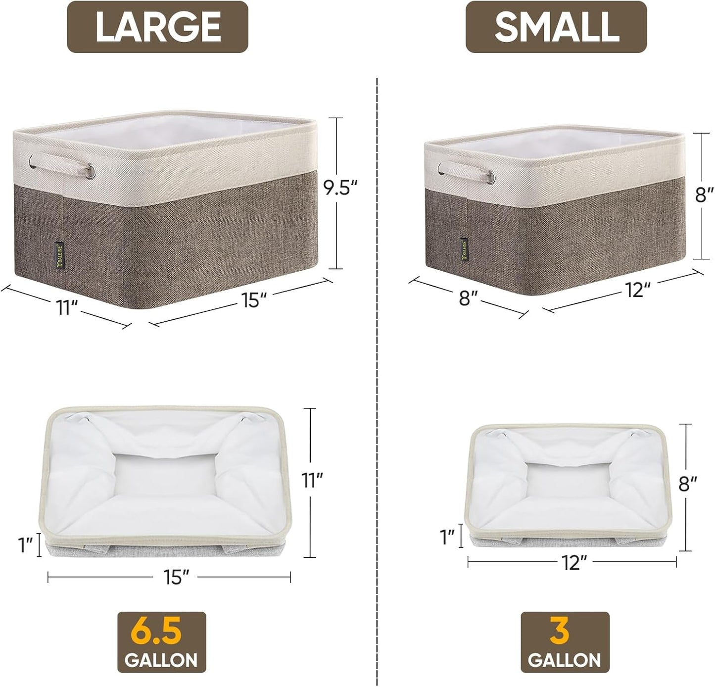 BALEINE 1 Pack Fabric Storage Bins for Shelves, Linen Storage Baskets for Organizing, Decorative Closet Bins for Clothes, Home (Brown, 15''x11''x9.5'')