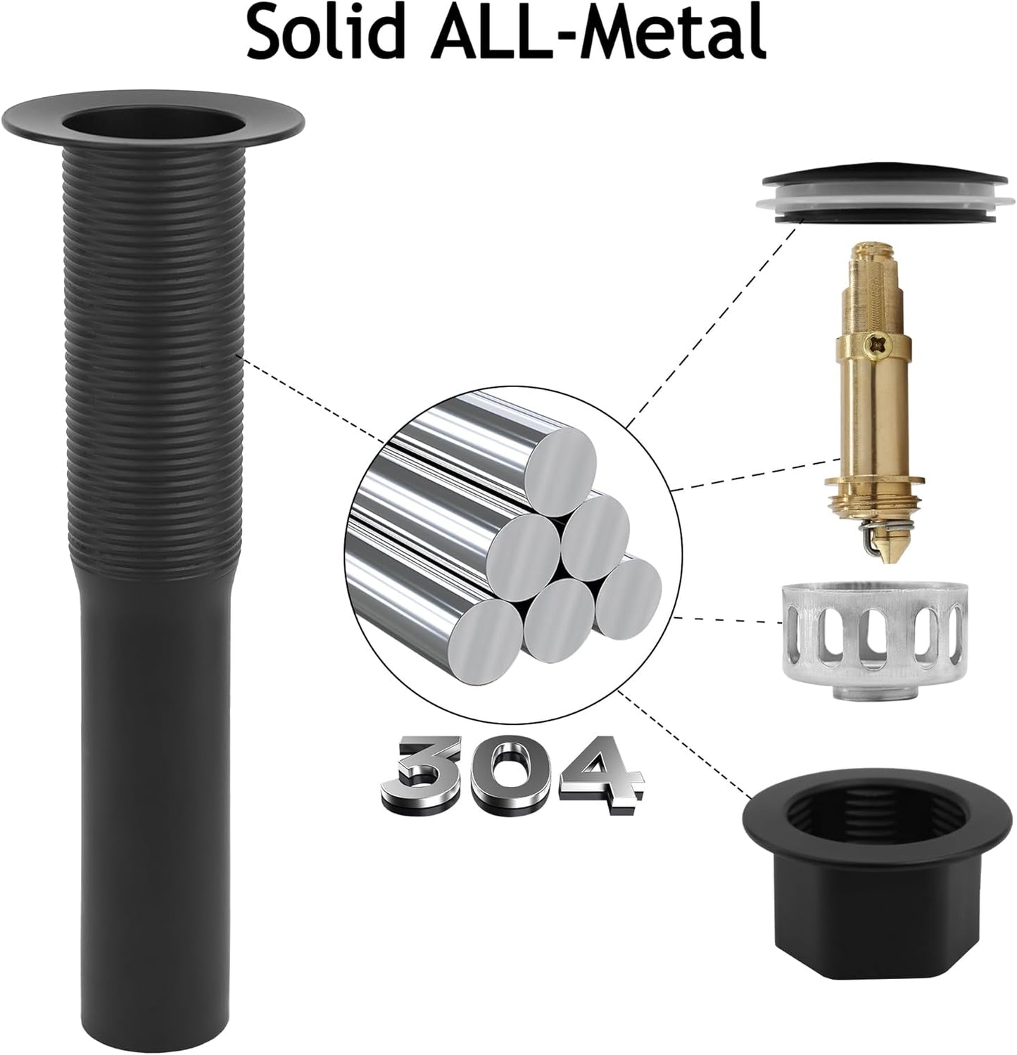 Bathroom Sink Drain,2 Pack Matte Black Drain Stopper Without Overflow,Small Cap Pop Up Drain Assembly with Detachable Strainer Basket,Built-in Anti-Clogging, Stainless Steel Nut