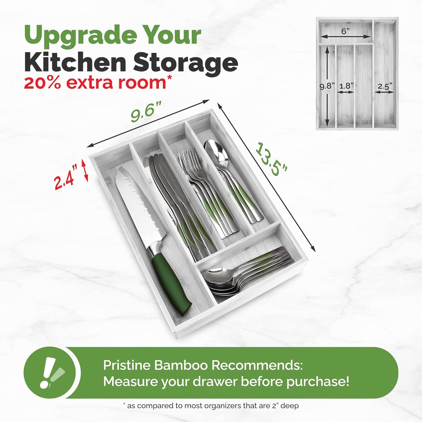 Kitchen Drawer Organizer - Drawer Utensil Organizer and Cutlery Tray - Flatware and Silverware Holder (5-Slots, White)