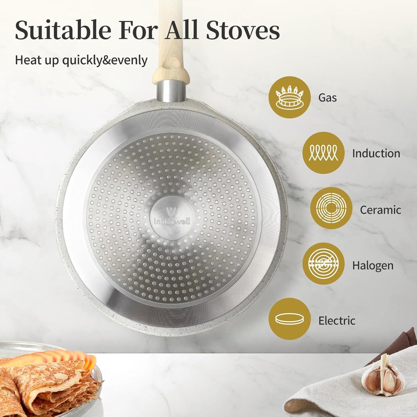 11 inch Nonstick Crepe Pan, Granite Coating Flat Skillet Dosa Tawa Tortilla Pan, White Large Pancake Griddle Comal Pan, Compatible with All Stovetops, PFOA Free
