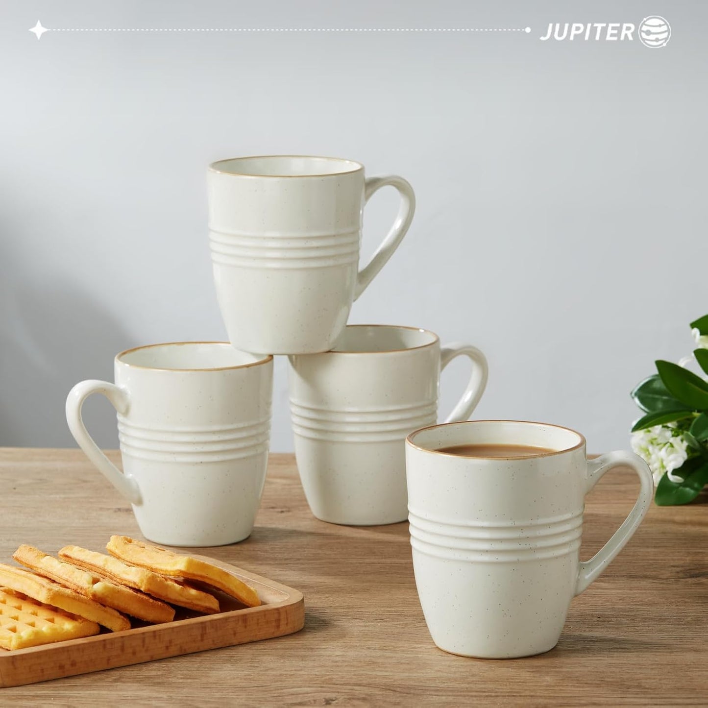 famiware Jupiter Coffee Mugs Set of 4, 14 OZ Coffee Mug, Microwave and Dishwasher Safe, Coffee Cups with Handle for Coffee, Tea, Cocoa, Milk, White