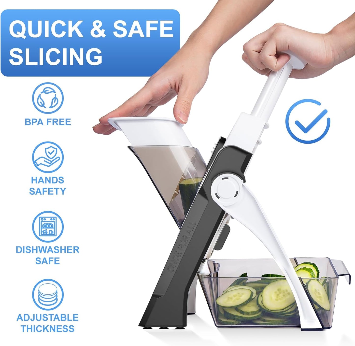 Safe Mandoline Slicer, Potato Clips Vegetable Food Cutter, Thickness Adjustable for Cucumber Onion Lemon with Vegetable Peeler (Only Slicer) Grey