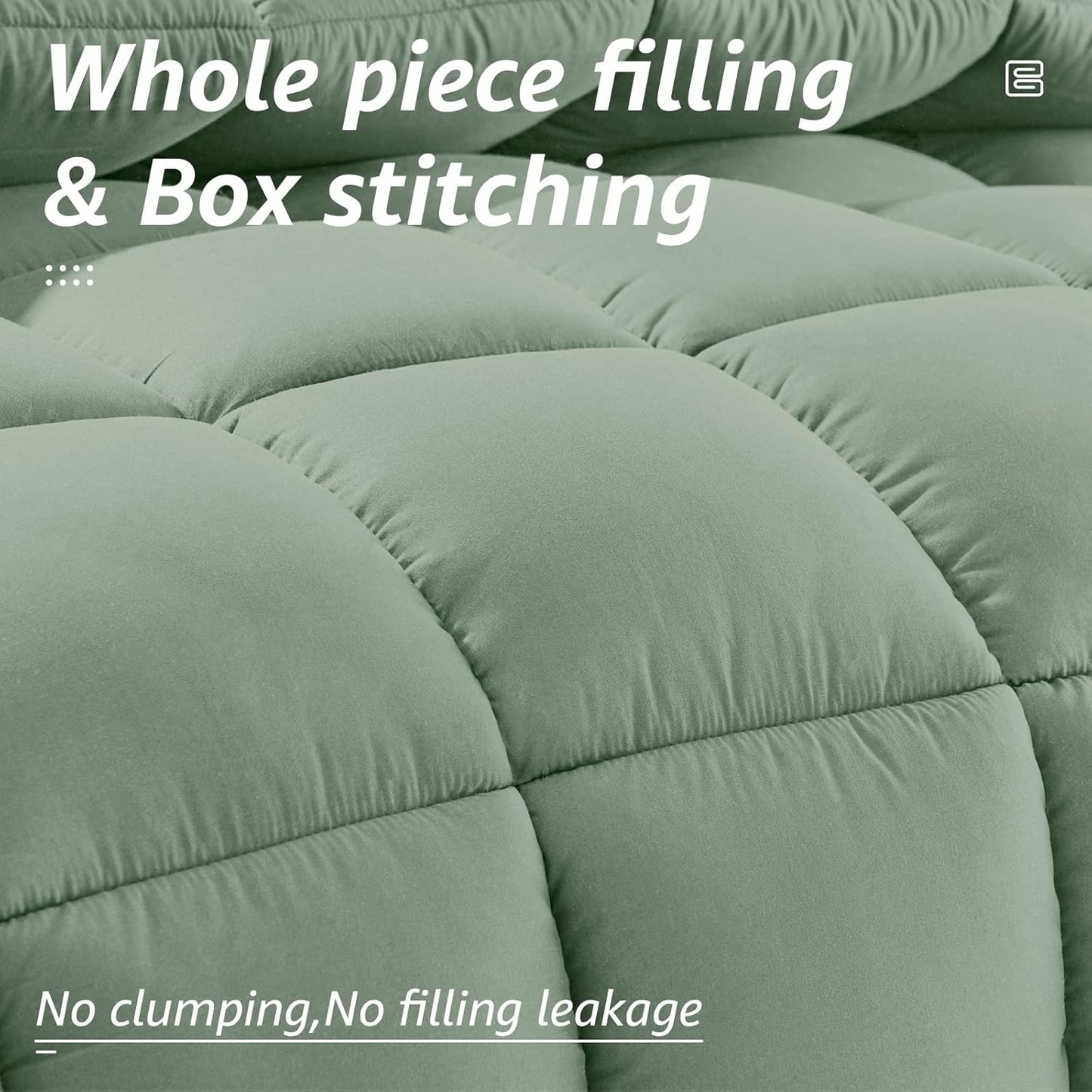 HYLEORY All Season Full Size Bed Comforter - Cooling Down Alternative Quilted Duvet Insert with Corner Tabs - Winter Warm - Machine Washable - Sage Green
