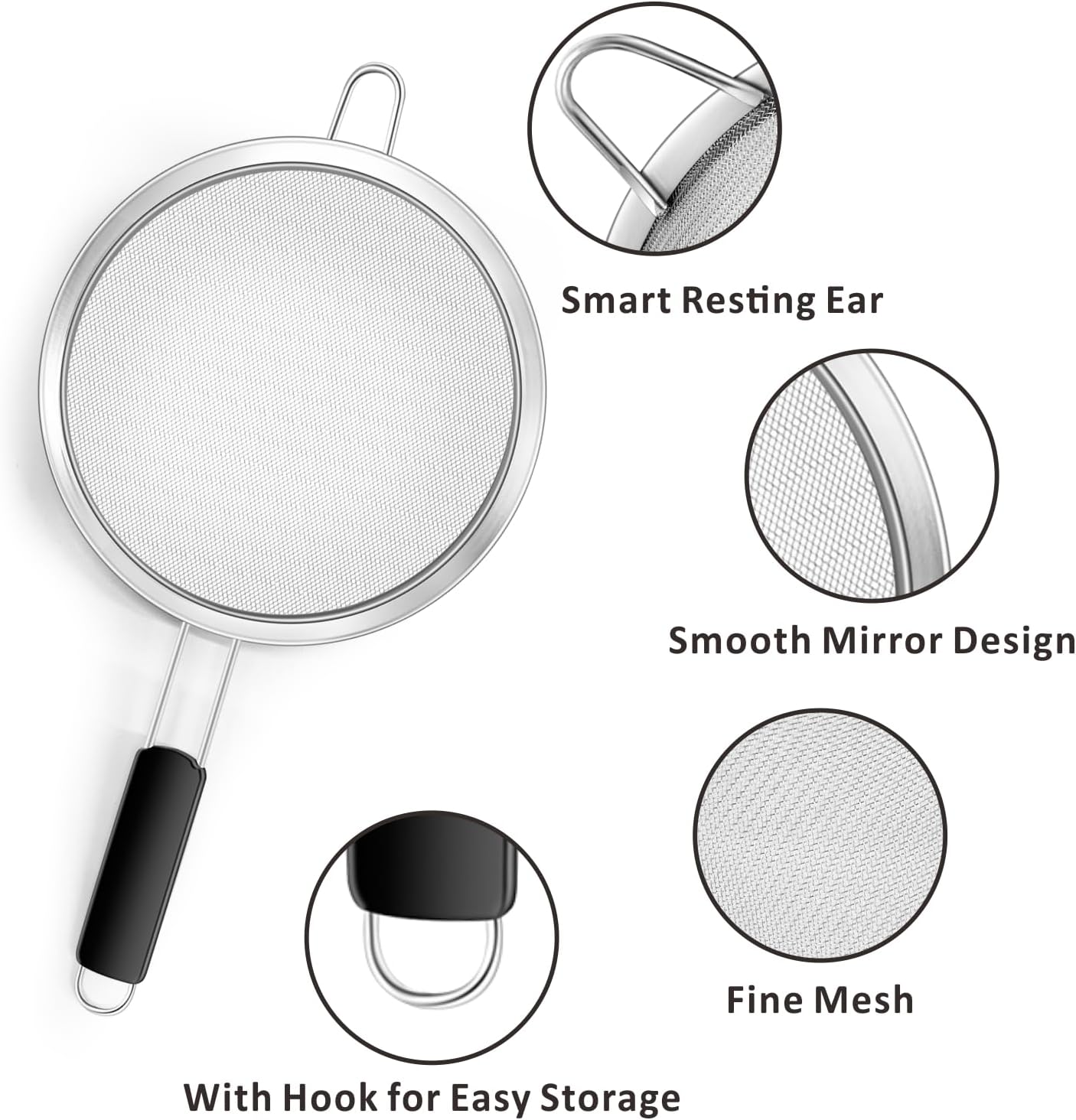 Yimi Fine Mesh Strainers Set, Stainless Steel Colanders and Sifters with Anti-Scald Handle for Sift, Strain, Drain and Rinse Vegetables, Quinoa Rice, Pastas and Tea - 2 Sizes, Ideal for Gift