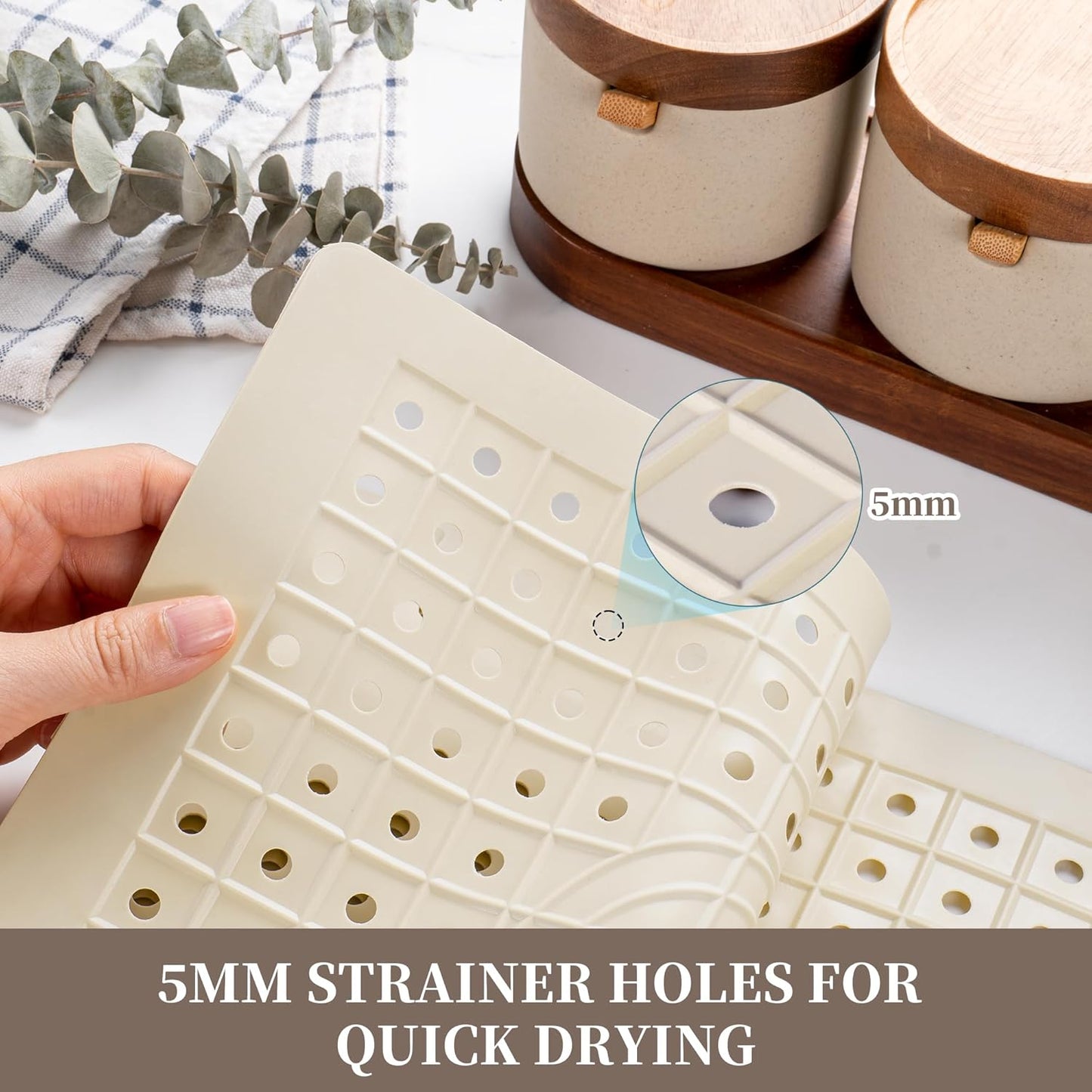 WILLKOMMEN Kitchen Sink Mat, 12" x 10" Rectangular Sink Protector Pad, Fast-Draining Grid Design Liner, Dish Drying Mat 2 Pack Beige