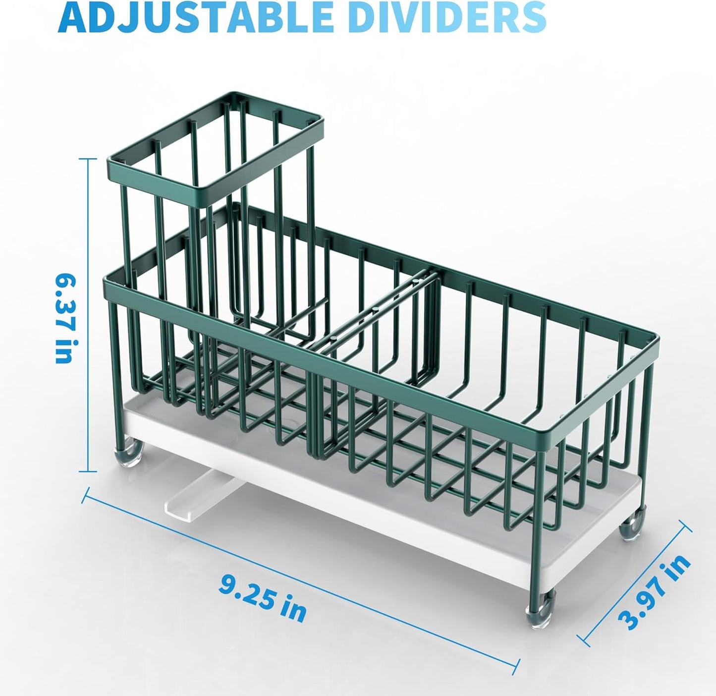 Cisily Sponge Holder for Kitchen Sink, Sink Caddy Organizer with High Brush Holder, Countertop Organizers and Storage Rustproof 304 Stainless Steel, Dark Green Kitchen Decor and Accessories