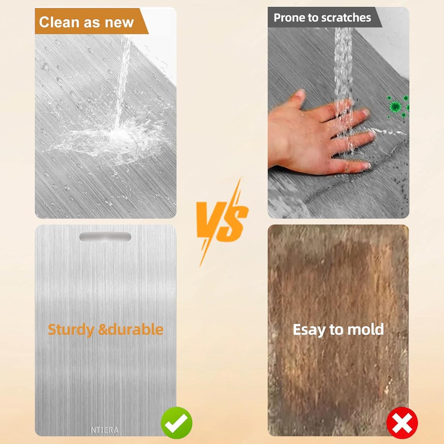 New Titanium Cutting Board-Stainless Steel Cutting Boards for kitchen,Double-Sided Food Grade Non Toxic Cutting Board,Chopping Boards Necessities for Home Outdoor Camping Meal Prep,Easy to Clean （L）