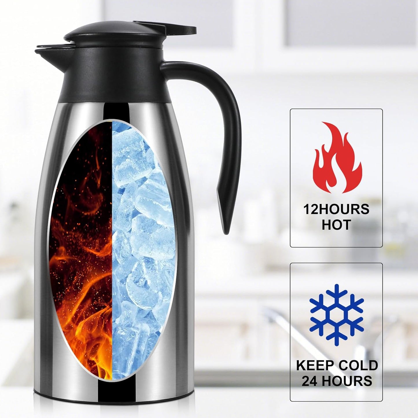 70 oz Thermal Coffee Carafe for keeping hot, Updated Carafe for hot liquid, Airpot Stainless Steel Thermos Urn Beverage Dispenser Vacuum Thermal Pot for Coffee, Hot Water,Keep Hot 12 Hour(silver)