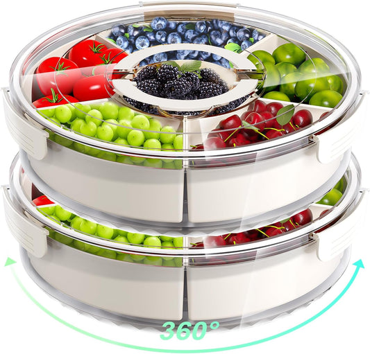 Divided Serving Tray with Lid and Handle,Large Snack Spinner,Snackle Box Container, Multi-Purpose Food Platter for Charcuterie Veggie Fruit, Taco Tuesday Movie Night Travel Beach Picnic Essentials