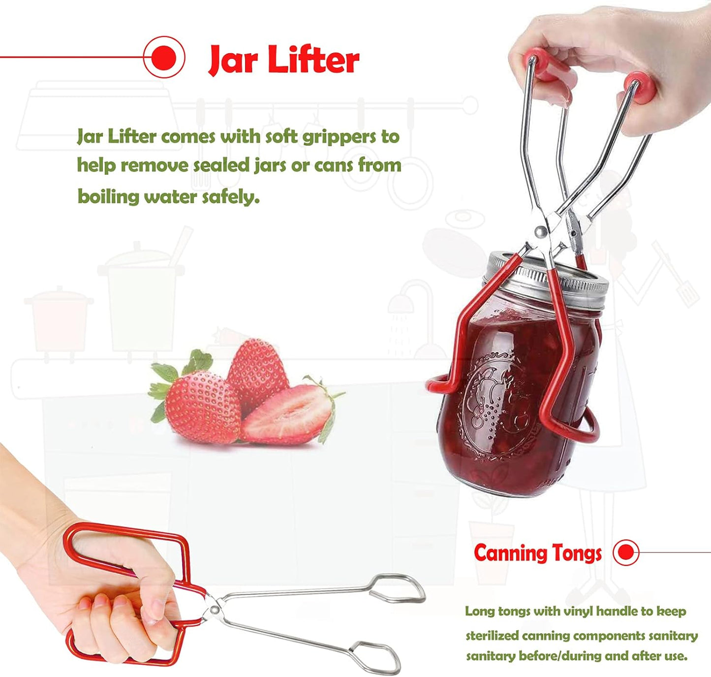 Canning Kit - Canning Supplies 9-Piece丨430 Stainless Steel Rack,Funnel,Jar Lifter,Jar Wrench,Lid Lifter,Tongs,Spoon,Cleaning Brush/Bubble Remover Tool.Suitable for all beginners and professionals.