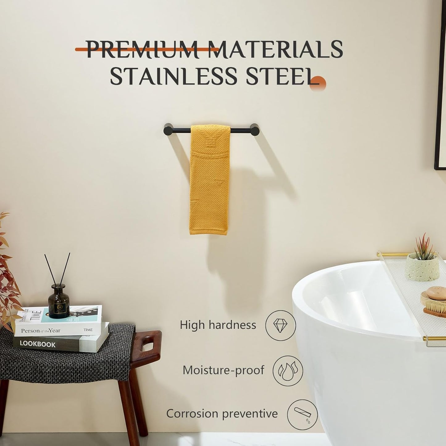 KOKOSIRI Towel Bars Matte Black 12-Inch Hand Towel Holder for Bathroom Wall Rack T-304 Stainless Steel Bathroom Accessories Wall Mounted, B4007BK-L12