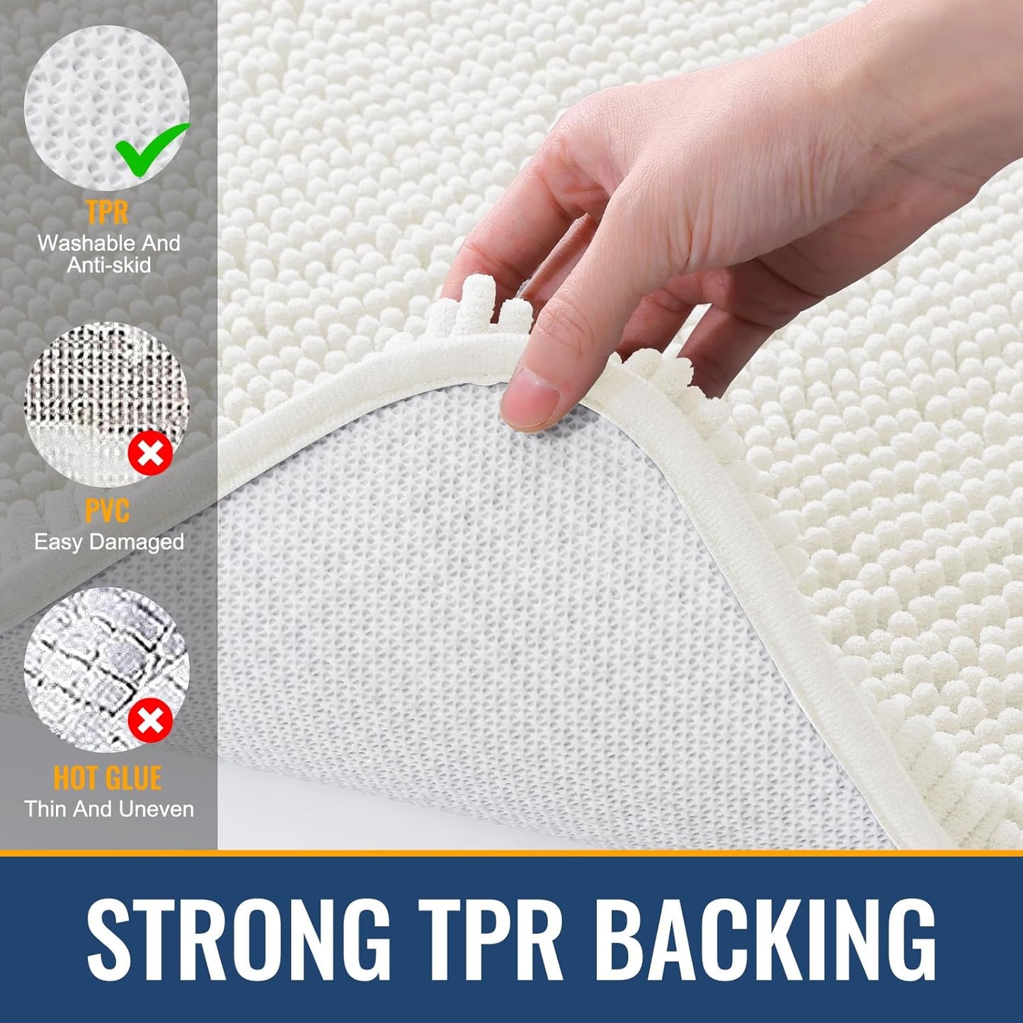 Arotive Bathroom Rugs 24x16, Extra Soft Absorbent Shaggy Chenille Bath Rugs, Machine Washable Rubber Backing Non-Slip Bath Mats for Bathroom Floor Tub and Shower, Home Decor Accessories, Ivory