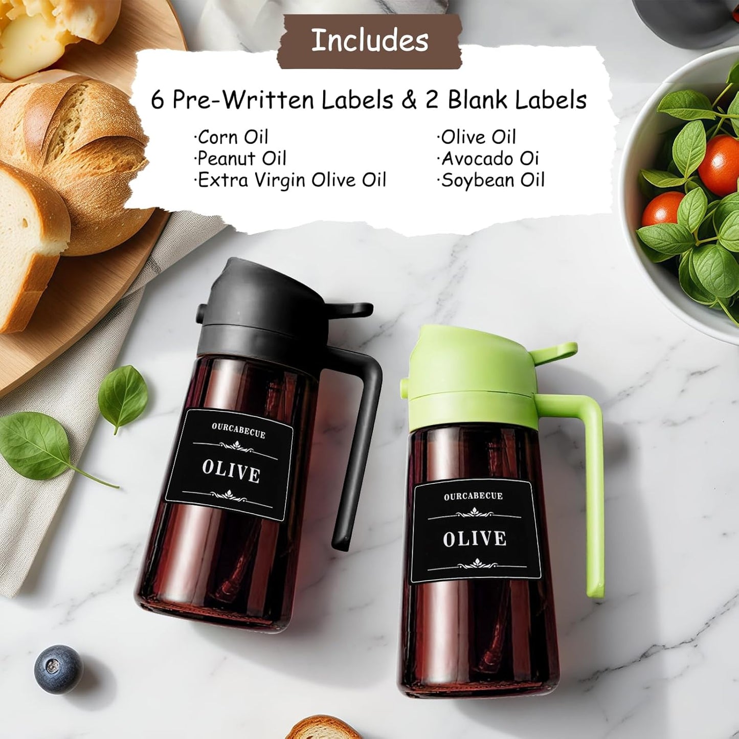 16oz Oil Dispenser Bottle for Kitchen - 2 in 1 Olive Oil Dispenser and Oil Sprayer - 470ml Olive Oil Bottle - Oil Sprayer for Cooking, Kitchen, Salad, Barbecue Black (Wine red with green lid)