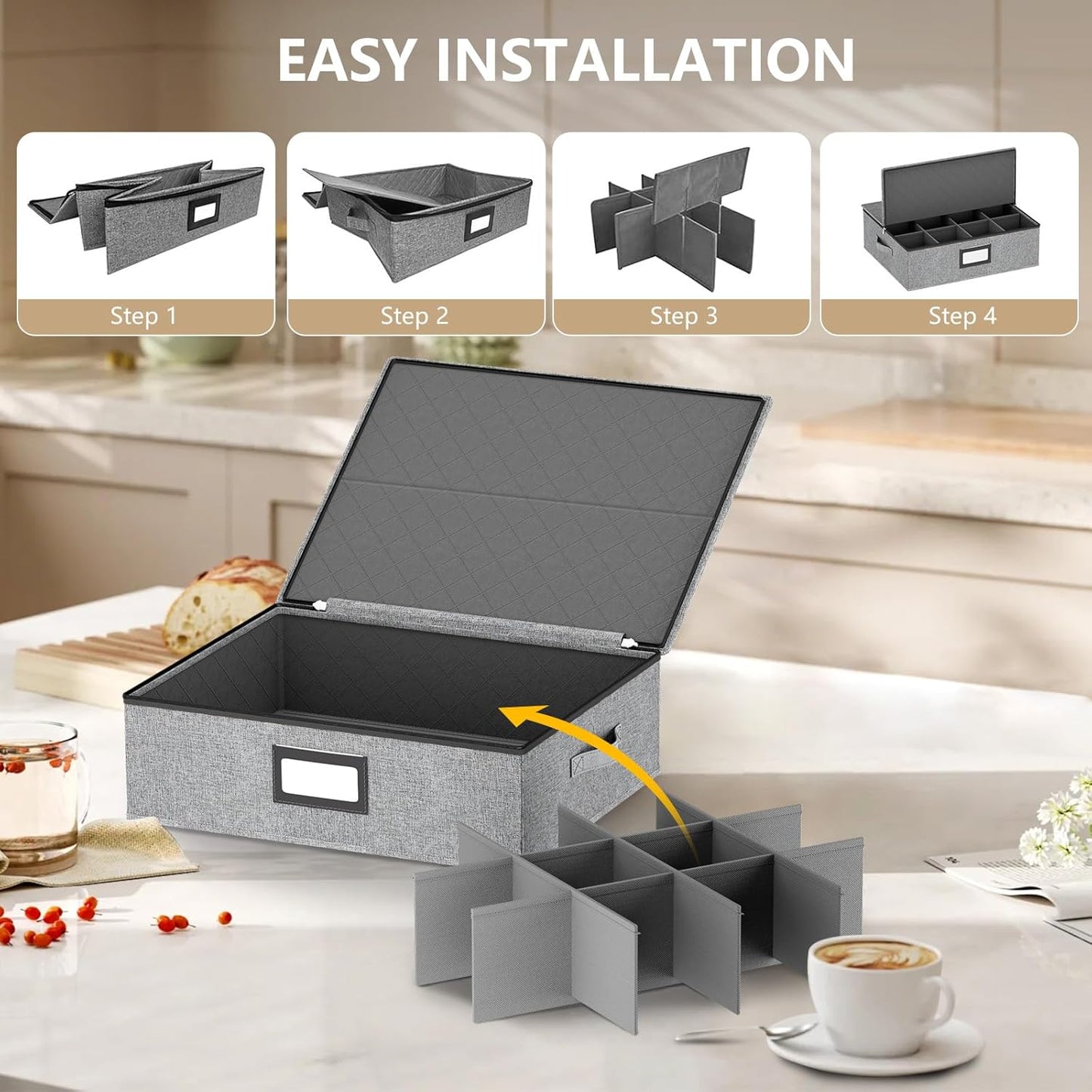 homyfort China Storage Containers (2 Pack Mug Storage Box, Grey)