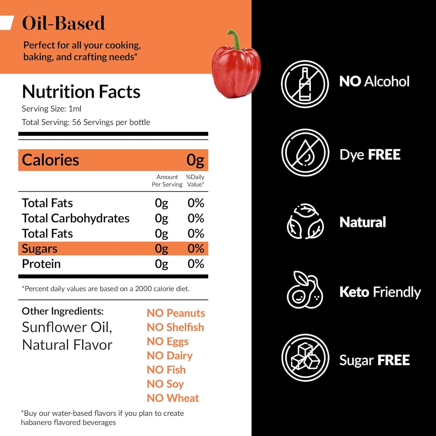 Dolce Flav Natural Habanero Extract (Oil-Soluble) 2 oz – Kosher, Sugar-Free, Concentrated Spicy Habanero Flavoring for Savory Dishes, Sauces & Confections, Includes Measured Dropper