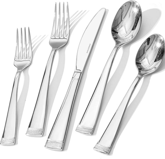 KINGSTONE Silverware Set, 20-Piece Flatware Set for 4, 18/10 Stainless Steel Cutlery Set with Bead Edge, Utensil for Kitchen, Home, Party, Wedding, Mirror Polished, Dishwasher Safe, Featured Gifts