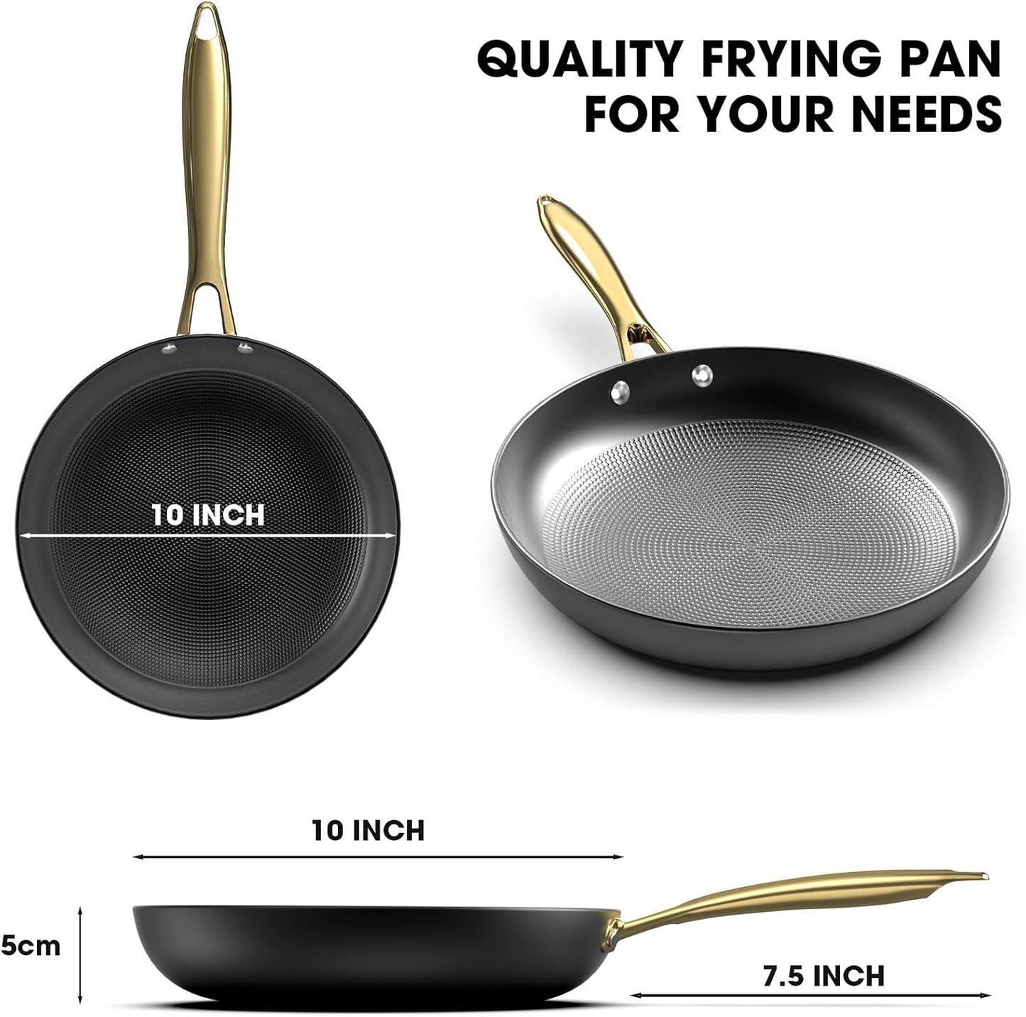 imarku Non stick Frying Pans, Long Lasting 10 Inch Frying Pan, Professional Nonstick Frying Pan Cast Iron Skillet, Stay Cool Handle, Easy Clean Oven Safe Pans, Birthday Day Gifts