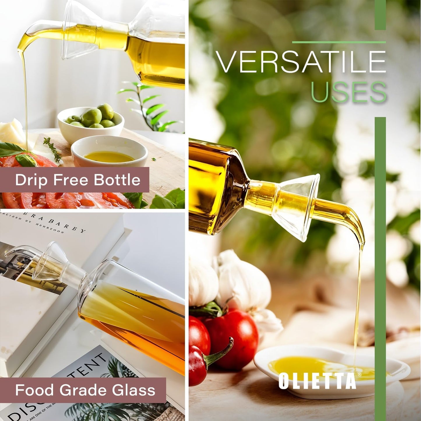 Olive Oil Dispenser Bottle Borosilicate Glass - 4.2 oz 125ml Non Drip Dispenser - Leak Proof Pourer Vinegar Drizzler Cruet - Easy Clean Drip Free Bottles for Kitchen