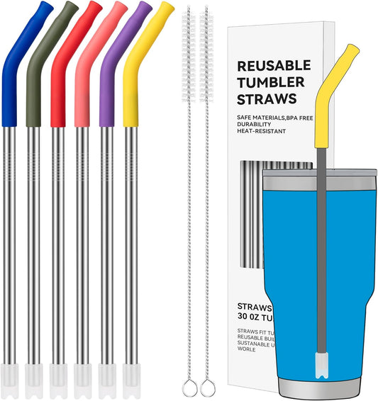 30 oz Straight Metal Straws with Silicone Tip for 30 oz Tumbler, 6 Pcs Stainless Steel Reusable Drinking Metal Straw for YETI, STANLEY, US Acrylio, BJPKPK, Simple Modern and so on