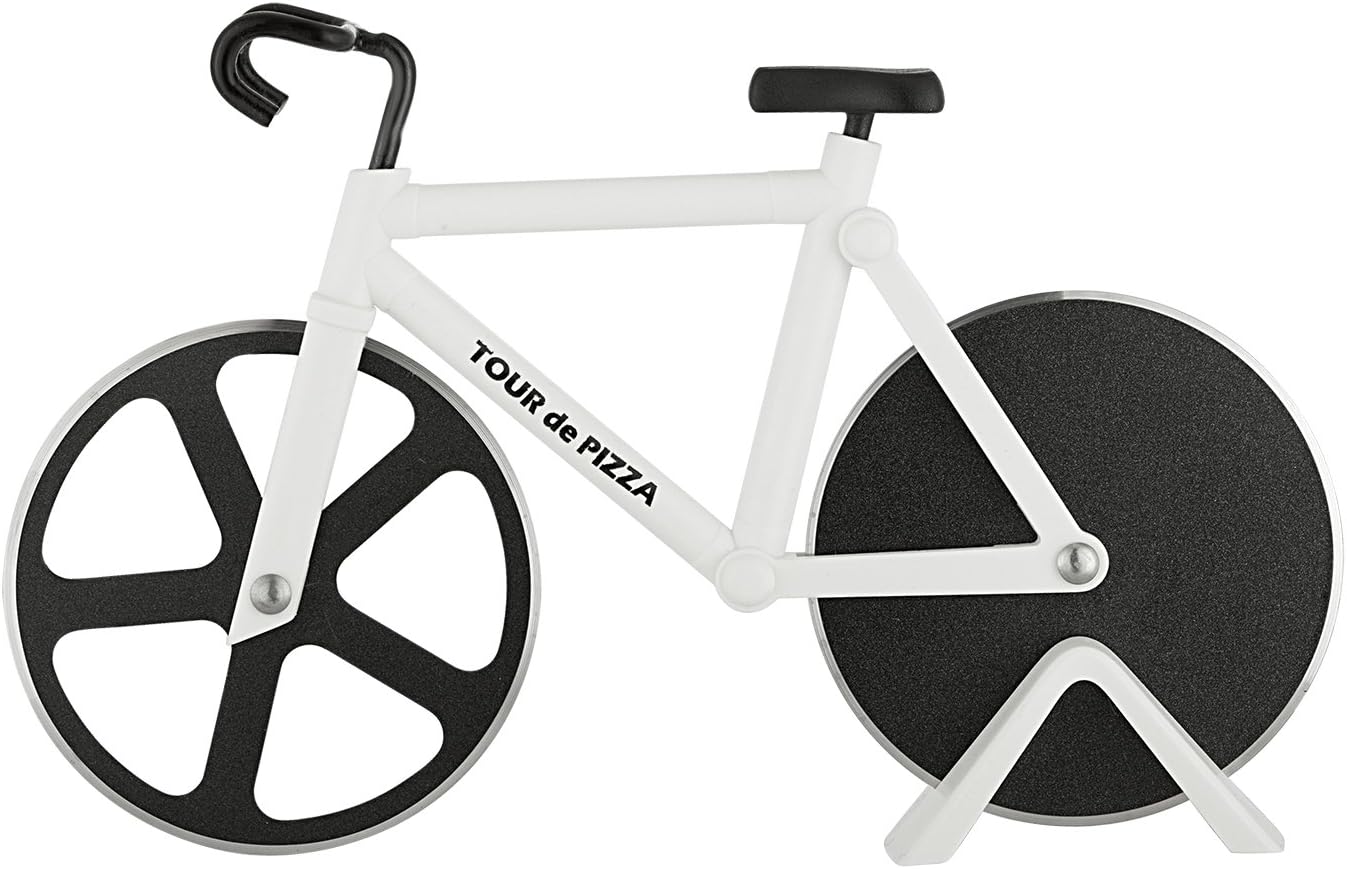 Bicycle Pizza Cutter - TOUR de PIZZA - Dual Stainless Steel Non-Stick Cutting Wheels - Display Stand - The Bike Pizza Cutter is Dishwasher Safe