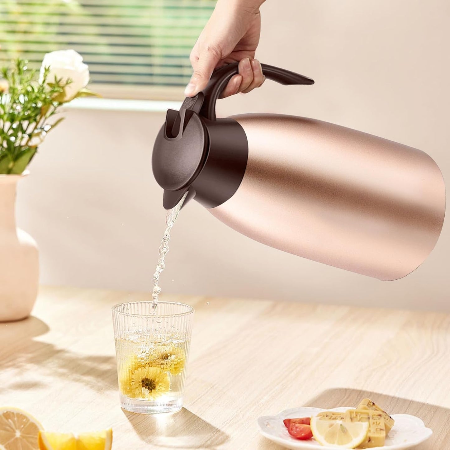 2pcs 70oz Thermal Coffee Carafe Coffee Pitcher, Insulated Stainless Steel Coffee Carafes for Keeping Hot Drinks, Double Walled Thermal Pot Dispenser for Coffee, Hot Water, Tea, Hot Beverage