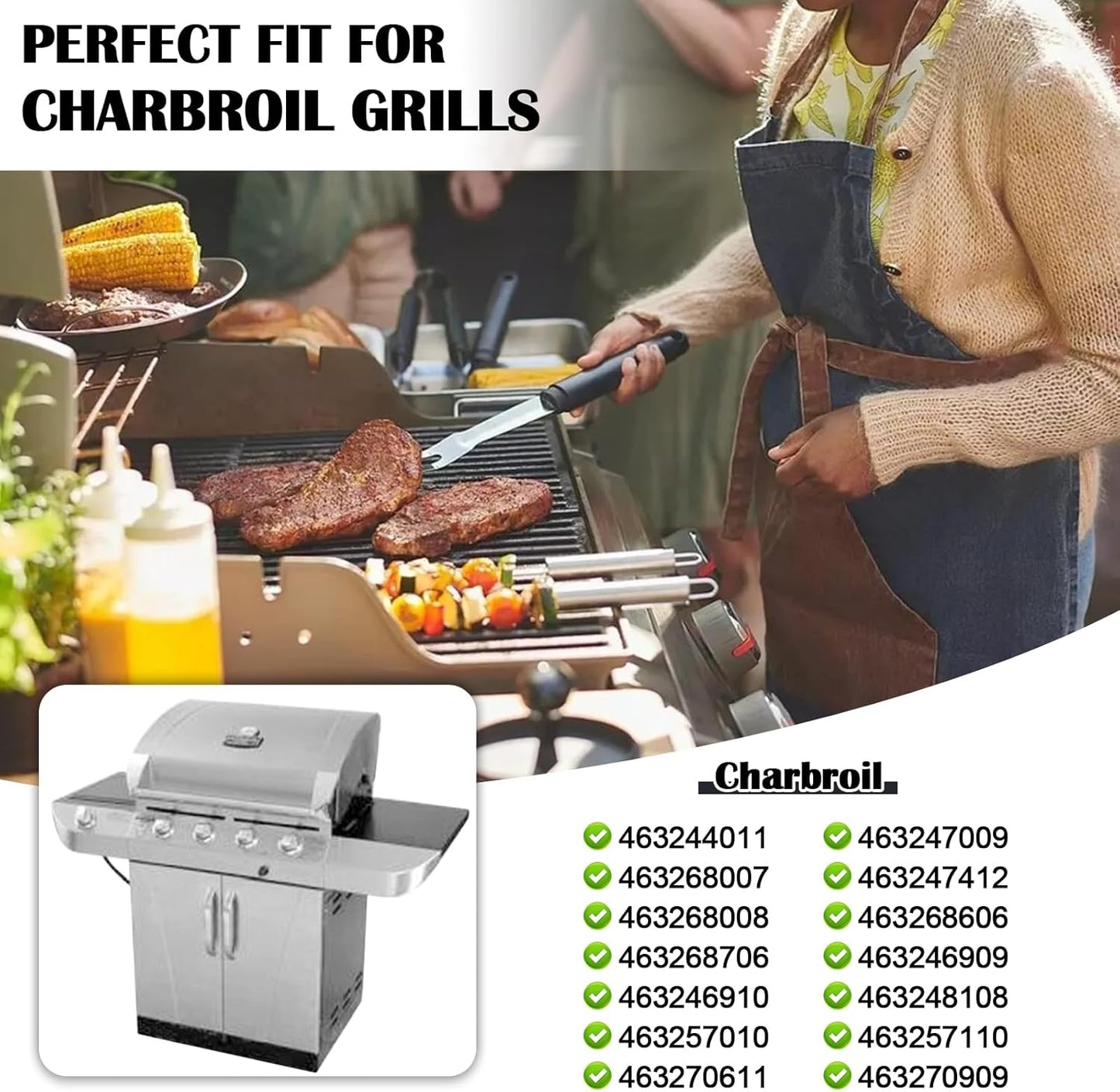 Hiorucet Grill Grates & Heat Plates for Charbroil Commercial Series 4-Burner Gas Grill Replacement Parts, Char Broil 463244011, 463247009, 463268007, 463247412, 463268008, 463268606, 463268706.