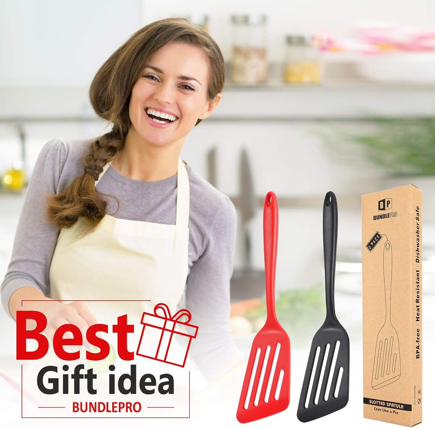 Pack of 2 Silicone Fish Spatula, Non-stick Large Slotted Flipper Turner, High Heat Resistant Kitchen Cookwares for Frying, Cooking Seafood, Meat, Eggs, Omelets, Pancakes, Burgers