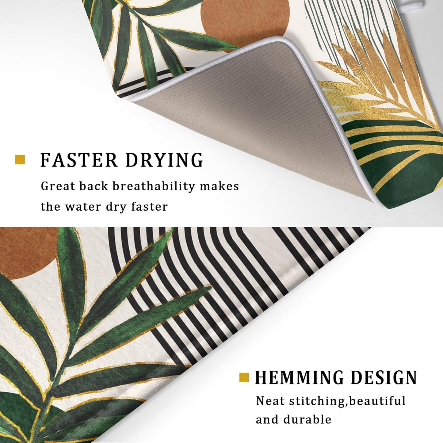 Boho Leaves Dish Drying Mat 18x24 inch Mid Century Absorbent Drainer Rack Mats Fast Dry Bottles Dish Dry Pad Protector Kitchen Accessories