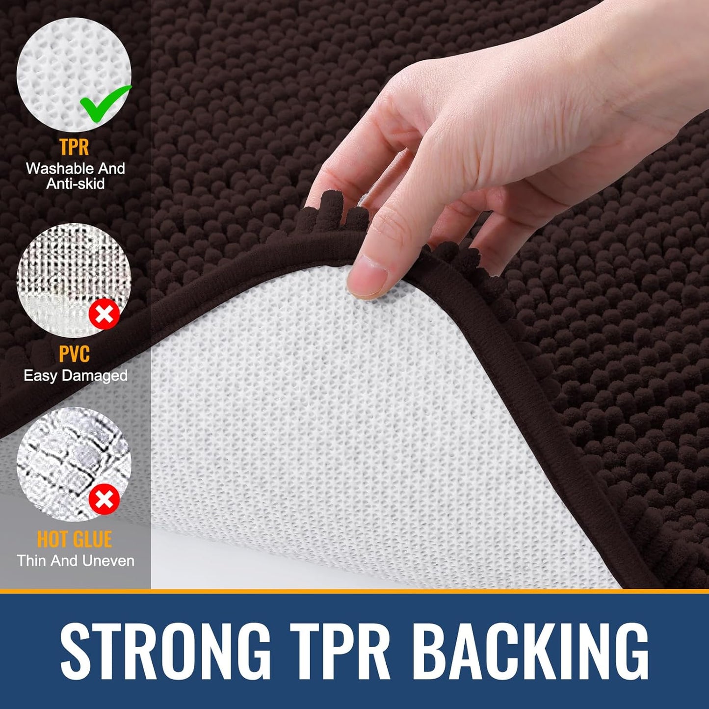 Arotive Bathroom Rugs 36x24, Extra Soft Absorbent Shaggy Chenille Bath Rugs, Machine Washable Rubber Backing Non-Slip Bath Mats for Bathroom Floor Tub and Shower, Home Decor Accessories, Brown