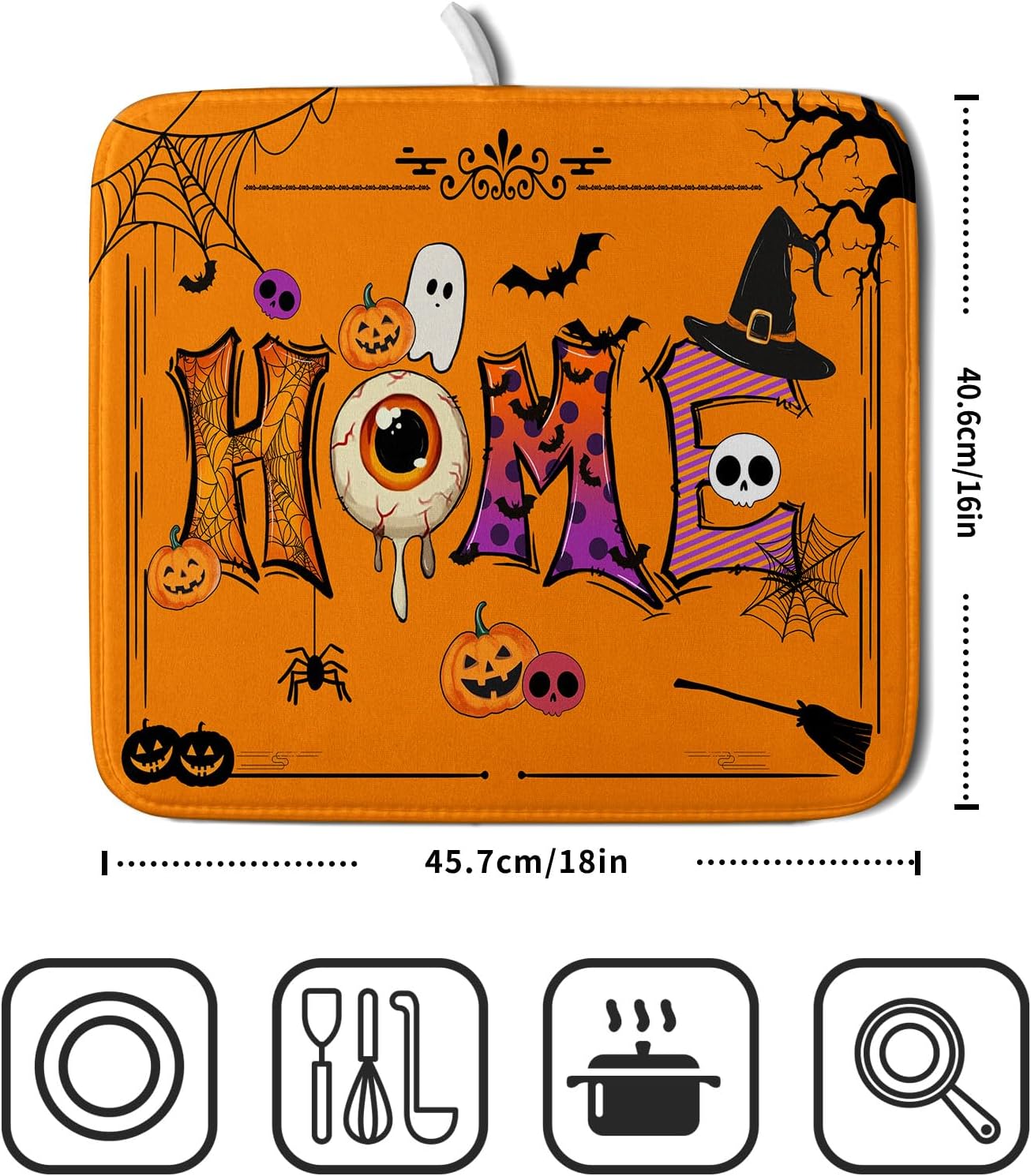 Funny Festival Dish Drying Mats for Kitchen Counter Orange Halloween Home Decoration Coffee Mat