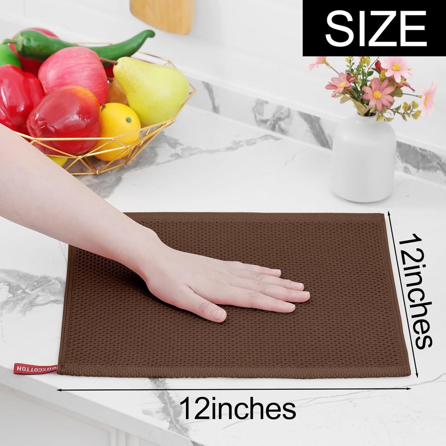 Homaxy 100% Cotton Waffle Weave Kitchen Dish Cloths, Ultra Soft Absorbent Quick Drying Dish Towels, 12 x 12 Inches, 6-Pack, Coffee