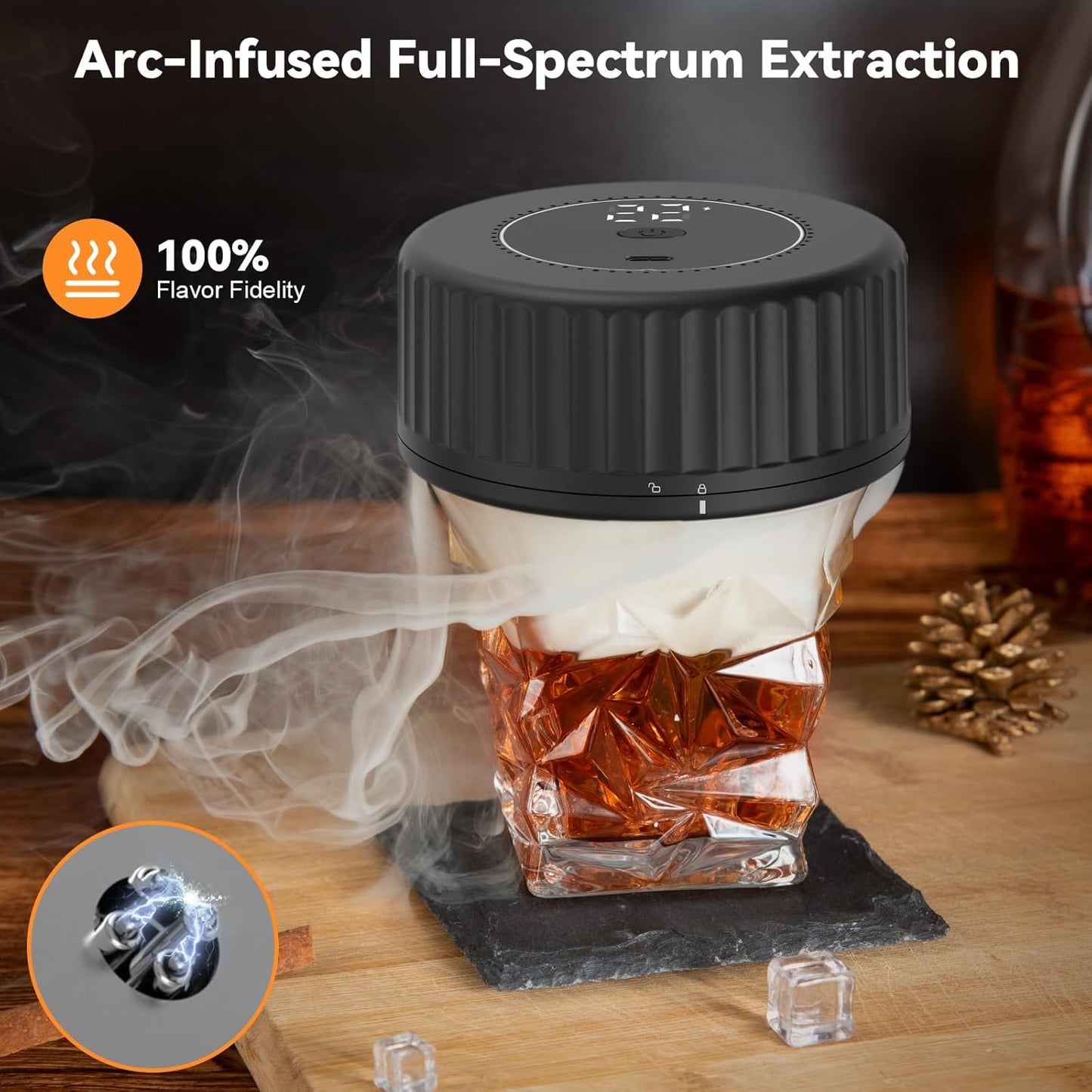 Whiskey Smoker Kit - Built-in Electric Lighter (No Butane）Drink Smoker, 6 Wood Chip Flavors, Rechargeable Cocktail Smoker Kit, Birthday Bourbon Whiskey Gift, Suitable for Men, Dad, Husband.