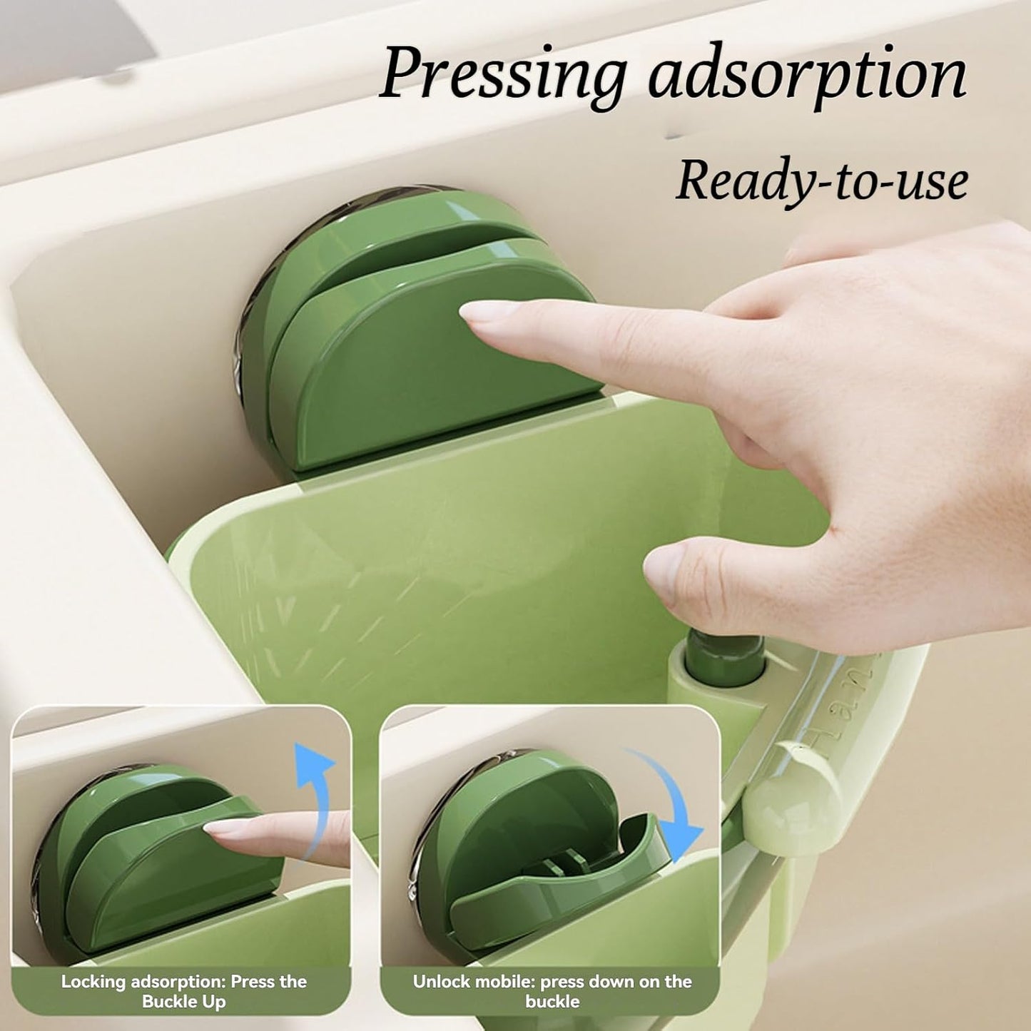 Suction Cup Sink Corner Rack, 2025 Upgraded Automatic Dumping Sink Strainer Basket, Suction Cup Press Sink Drainer Basket, No Drilling Corner Sink Strainer for Food Waste (Green, 1Pc)