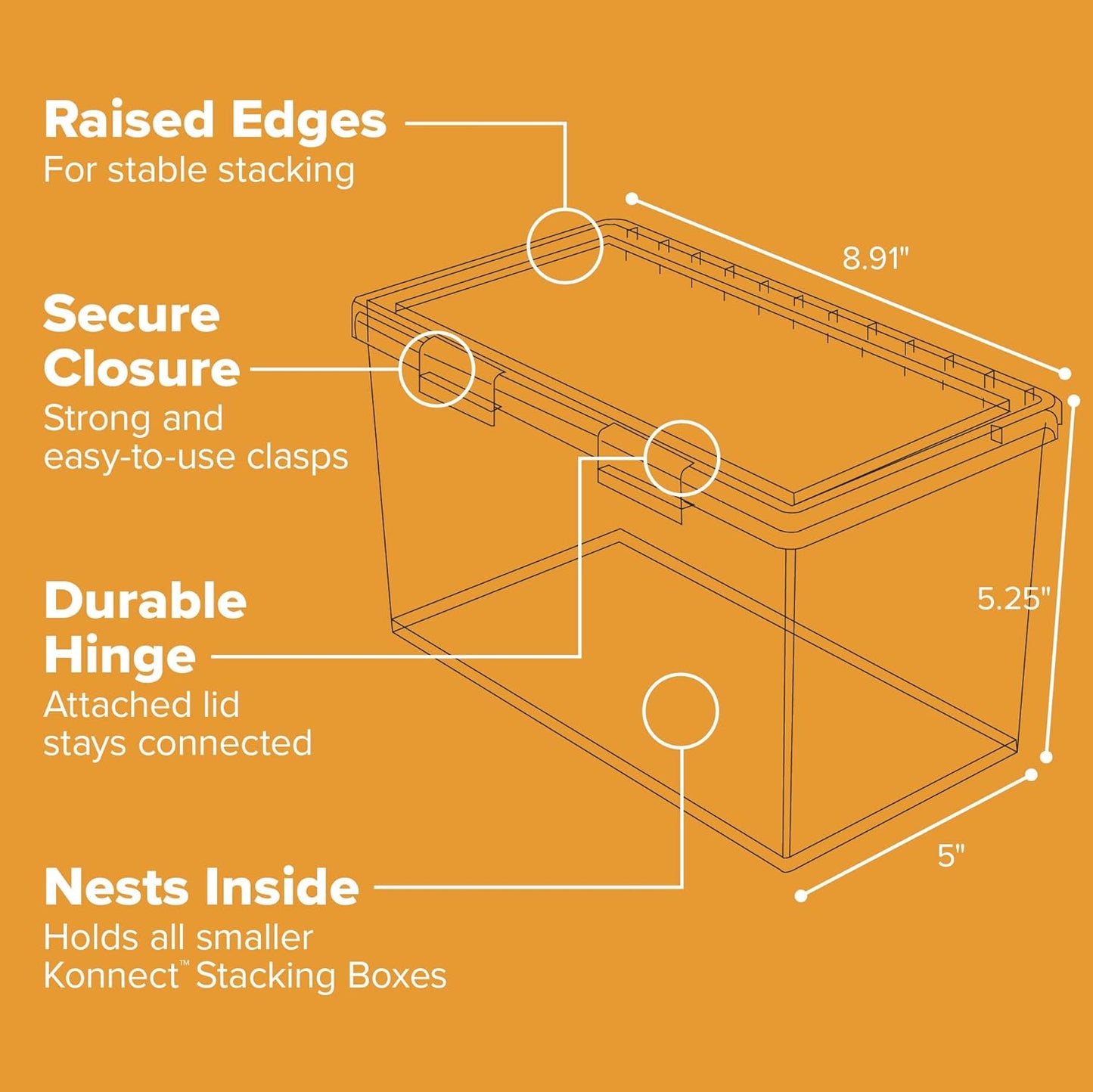 Bostitch Konnect Storage Containers with Lids, Organizer, Clear Plastic Box, Stackable Nesting Bins, Large, 2 Pack