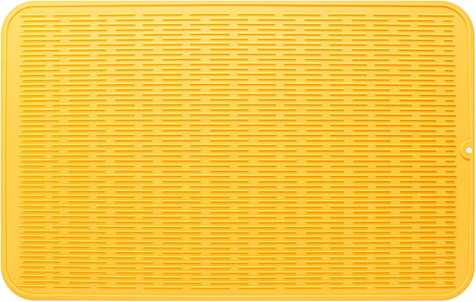 Silicone Dish Drying Mat for Multiple Usage,Easy clean,Eco-friendly,Heat-resistant Silicone Mat for Kitchen Counter or Sink,Refrigerator or Drawer Liner Yellow 3XL 28 inches x 18 inches