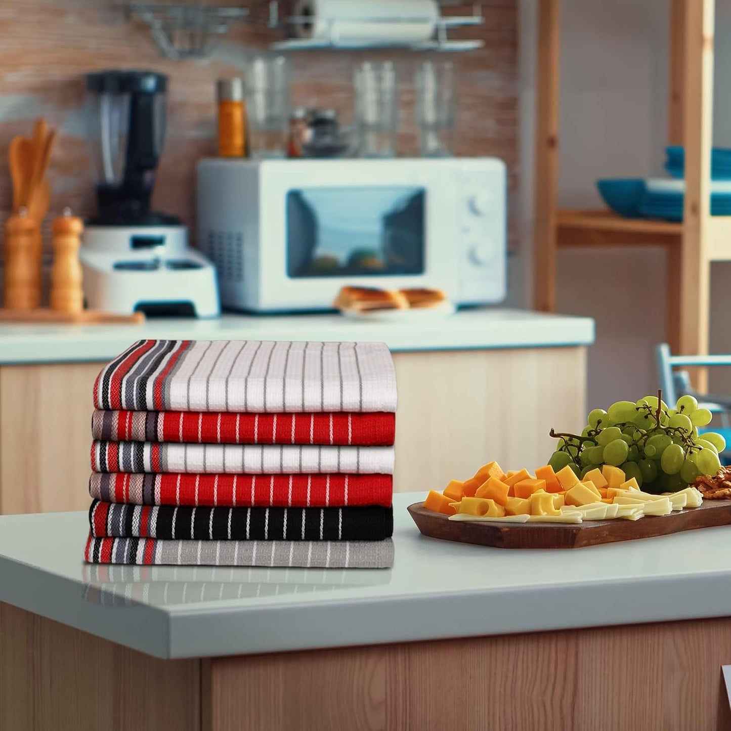 Urban Villa Kitchen Towels (20x30 Inches 4 Pack) Extra Large Premium Salsa Stripes Dish Towels for Kitchen Dish Cloths Highly Absorbent 100% Cotton Kitchen Hand Towels with Hanging Loop Tea Towels