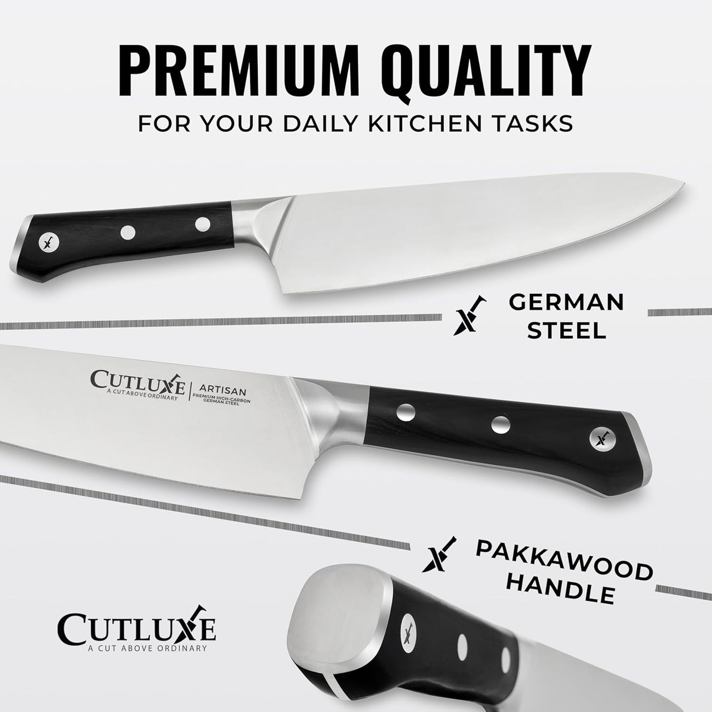 Cutluxe 15-Piece Knife Set – Premium Black Wood Block – Knife Set for Kitchen, Ultra Sharp High Carbon German Stainless Steel, Full Tang – Artisan Series