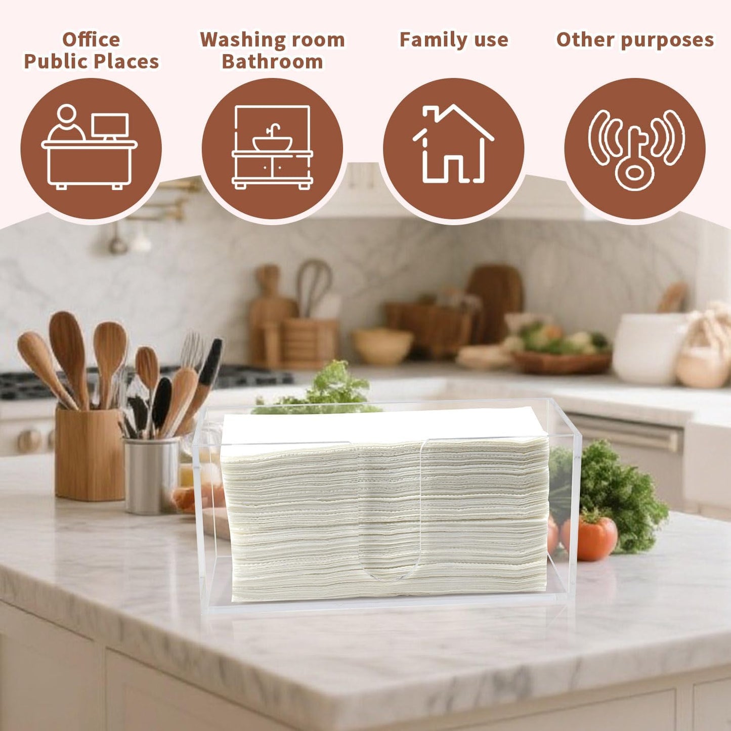 Acrylic Paper Towel Holder Countertop, 5mm Thick Clear C-Fold Z-Fold Trifold Napkin Dispenser, Bathroom & Kitchen Organizer for Multifold Towels (4)