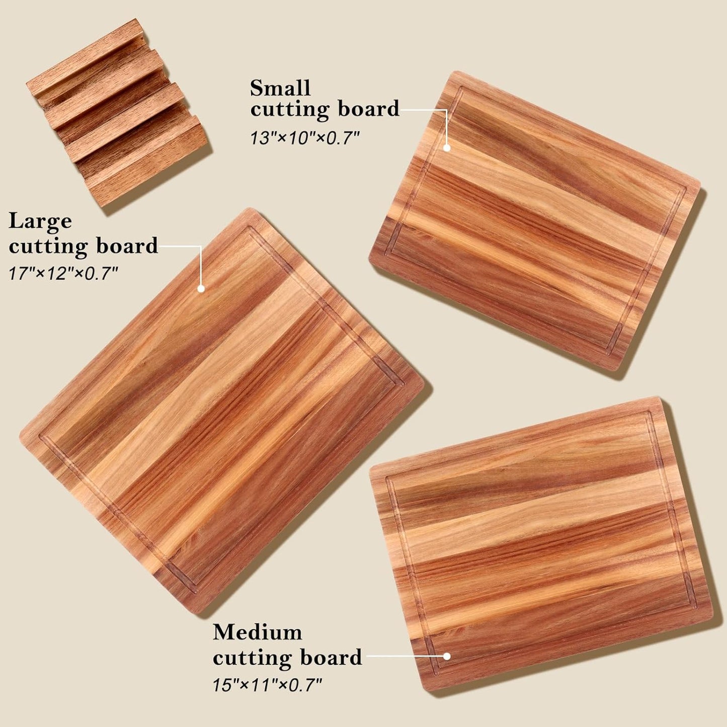 Extra Large Acacia Wood Cutting Board Set of 3 Wooden Chopping Board With Holder Fruit Cutting Boards Charcuterie Boards for Kitchen Bread Cheese Serving Board Meat Cutting Board Carving Board