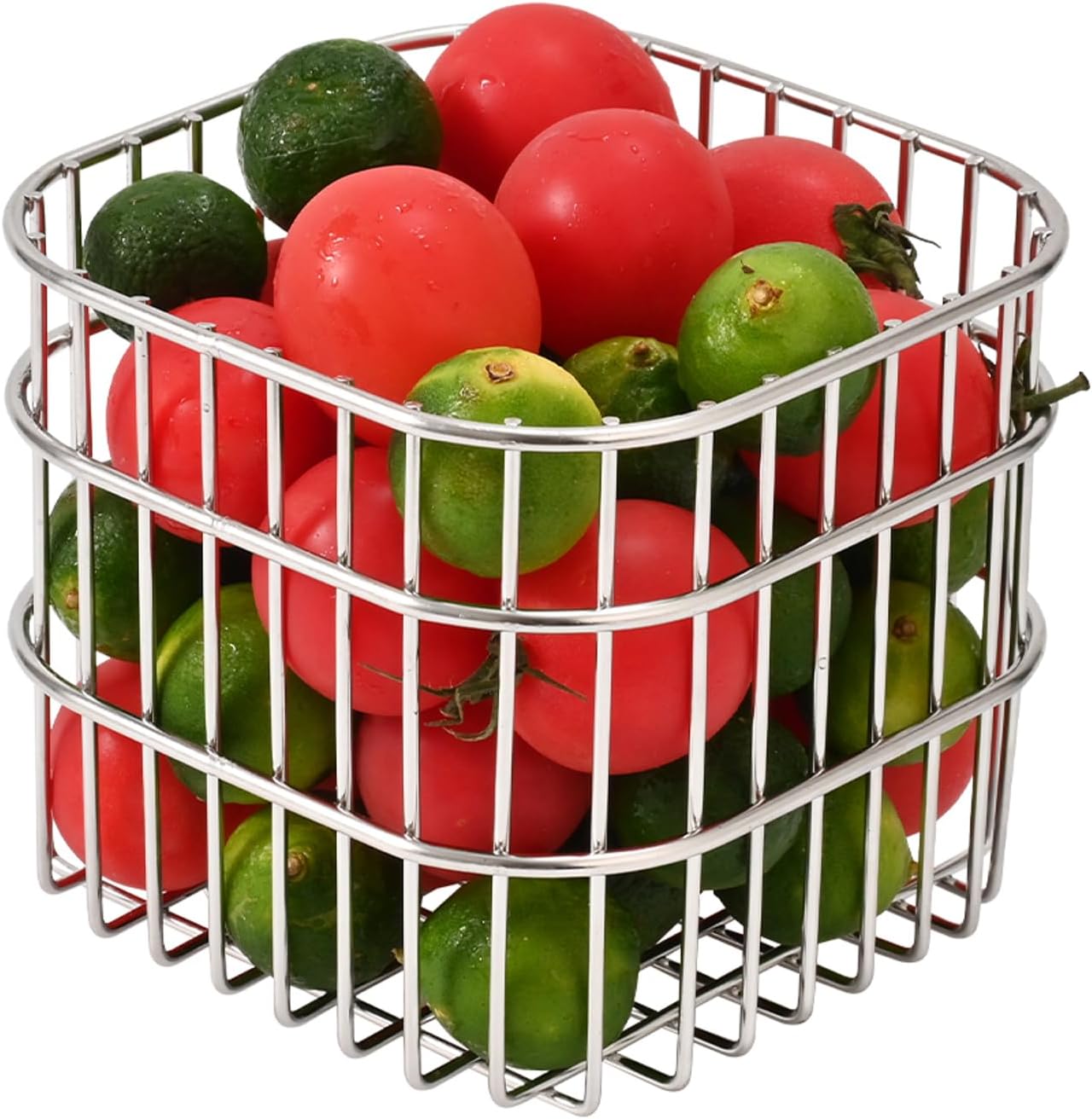 304 Stainless Steel Wire Mesh Fruit Basket Colander, 1.2L Countertop Storage Organizer for Fruits, Vegetables, Snacks.4.33 x 4.33 x 3.94 in (11cm,Rounded Square)