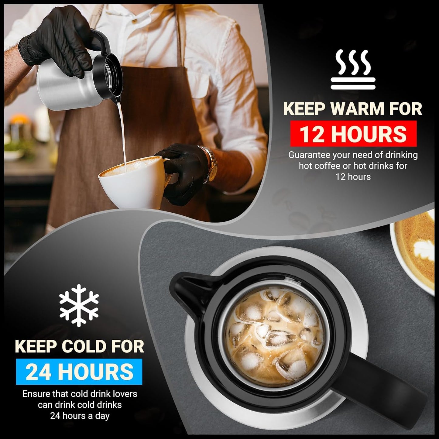 34Oz Thermal Coffee Carafes For Keeping Hot/Cold, Stainless Steel Coffee Carafe, Dustproof Insulated Water Carafe for Party/Home,Silver