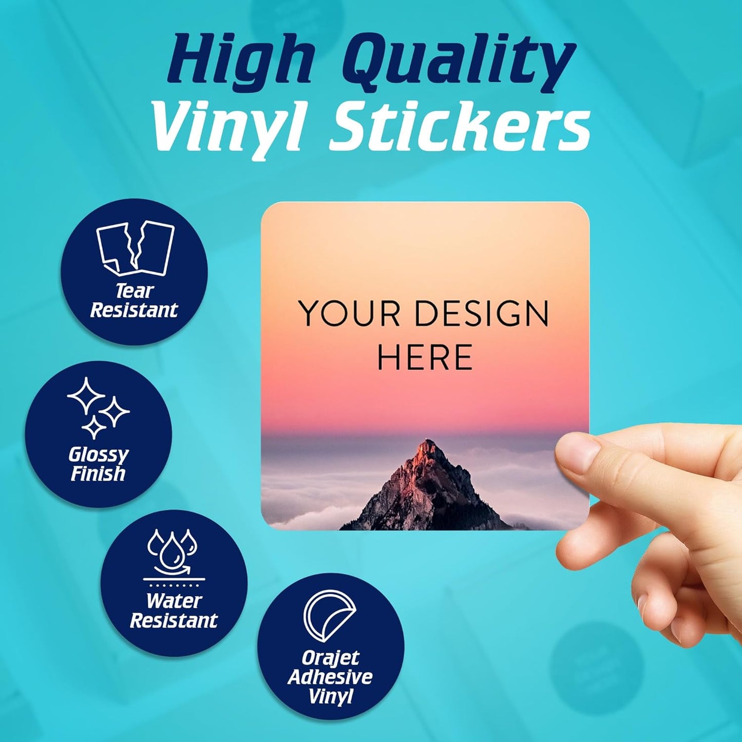 100 Custom Vinyl Stickers - Upload Your own Image, Text, Design, Logo - Personalized Logo Labels for Handmade, Packaging, Bottle, Jars, Candle, Brand Stickers (Mountain, 4x4 Square)