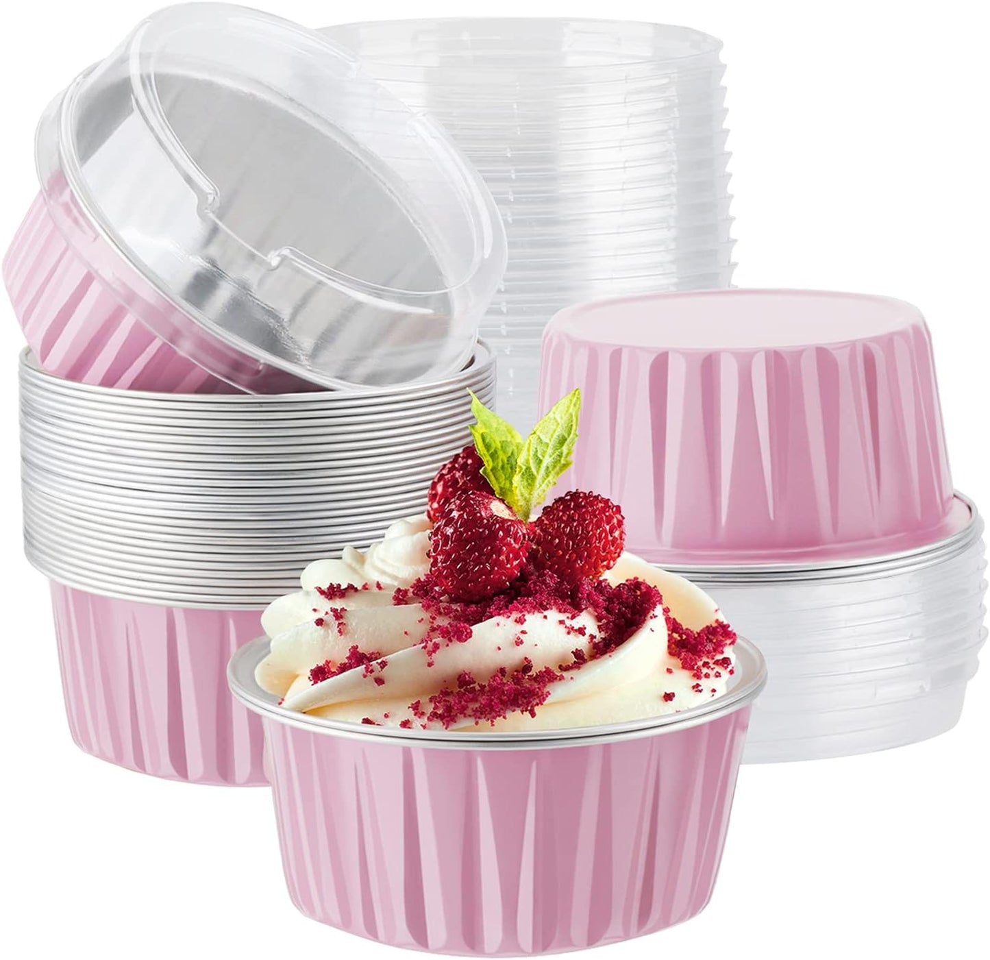 EUSOAR Disposable Foil Ramekins with Lids, 30pcs 5oz 125ml Aluminum Foil Muffin Liners Cupcake Baking Cups, Mini Pie Pans, Disposable Foil Baking Cups Containers for Creme Brulee or Cupcake