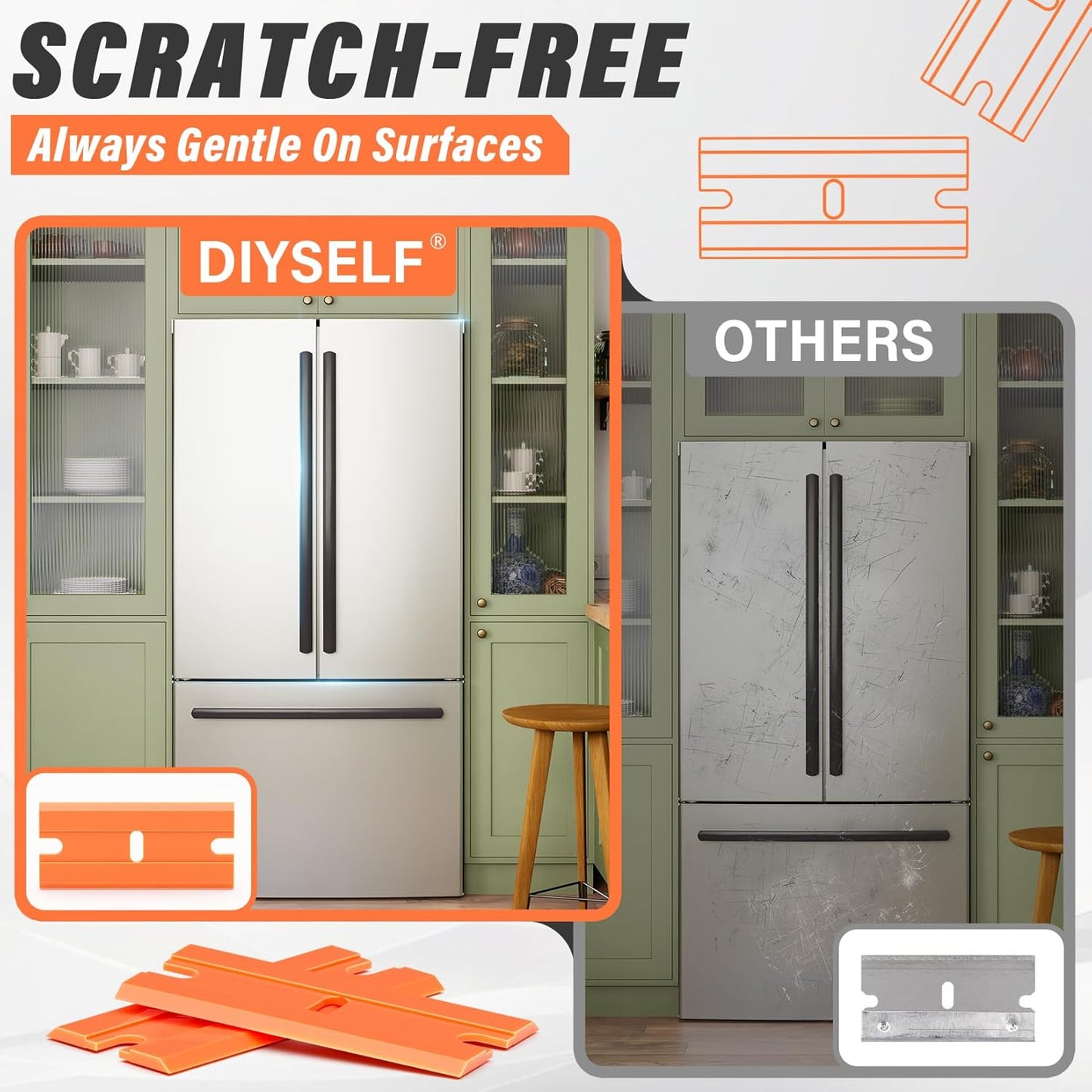 DIYSELF 300 Pack Plastic Razor Blades - Blade Replacement for Plastic Razor Blade Scraper - Plastic Blades for Floors, Glass, Metal - Stains and Adhesives Romovel