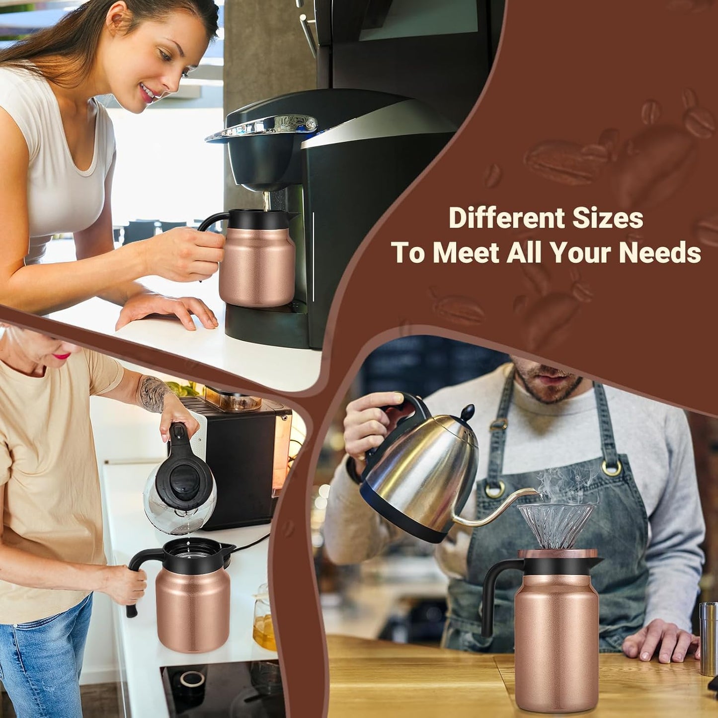 51Oz Thermal Coffee Carafes For Keeping Hot/Cold, Stainless Steel Coffee Carafe, Dustproof Insulated Water Carafe for Party/Home, Copper
