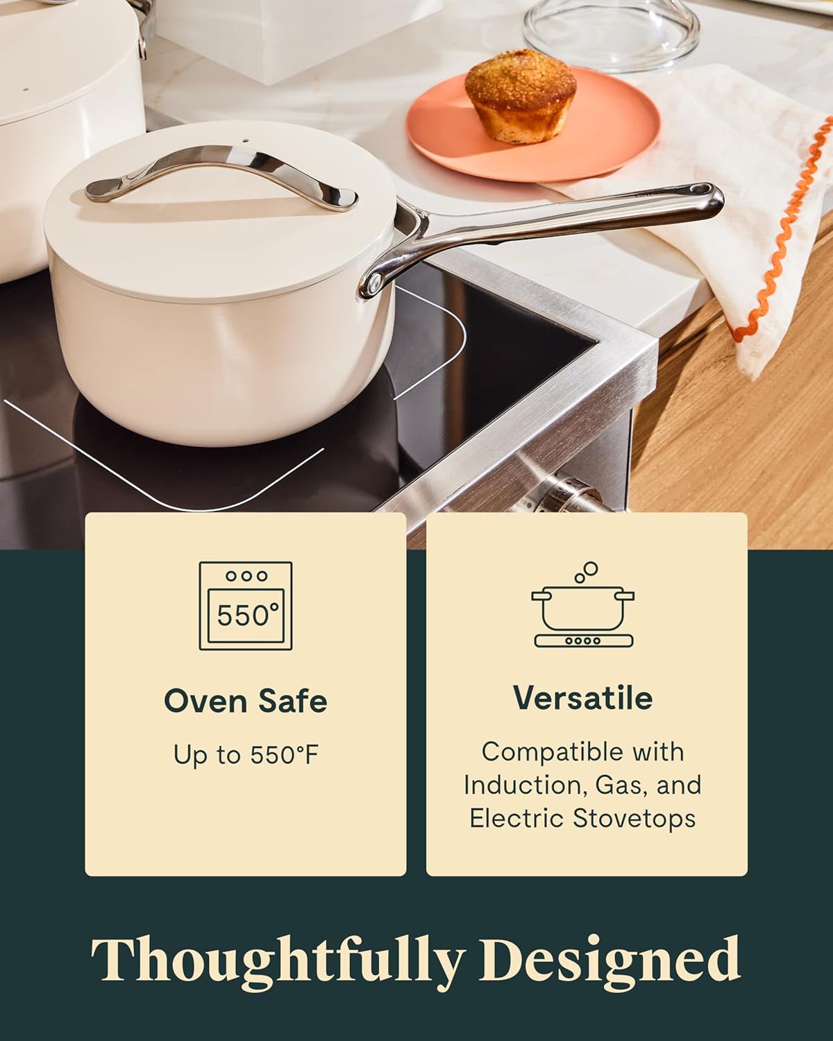 Caraway Nonstick Ceramic Sauce Pans with Lids (3 qt & 1.75 qt) - Non Toxic, PTFE & PFOA Free - Oven Safe & Compatible with All Stovetops (Gas, Electric & Induction) - White