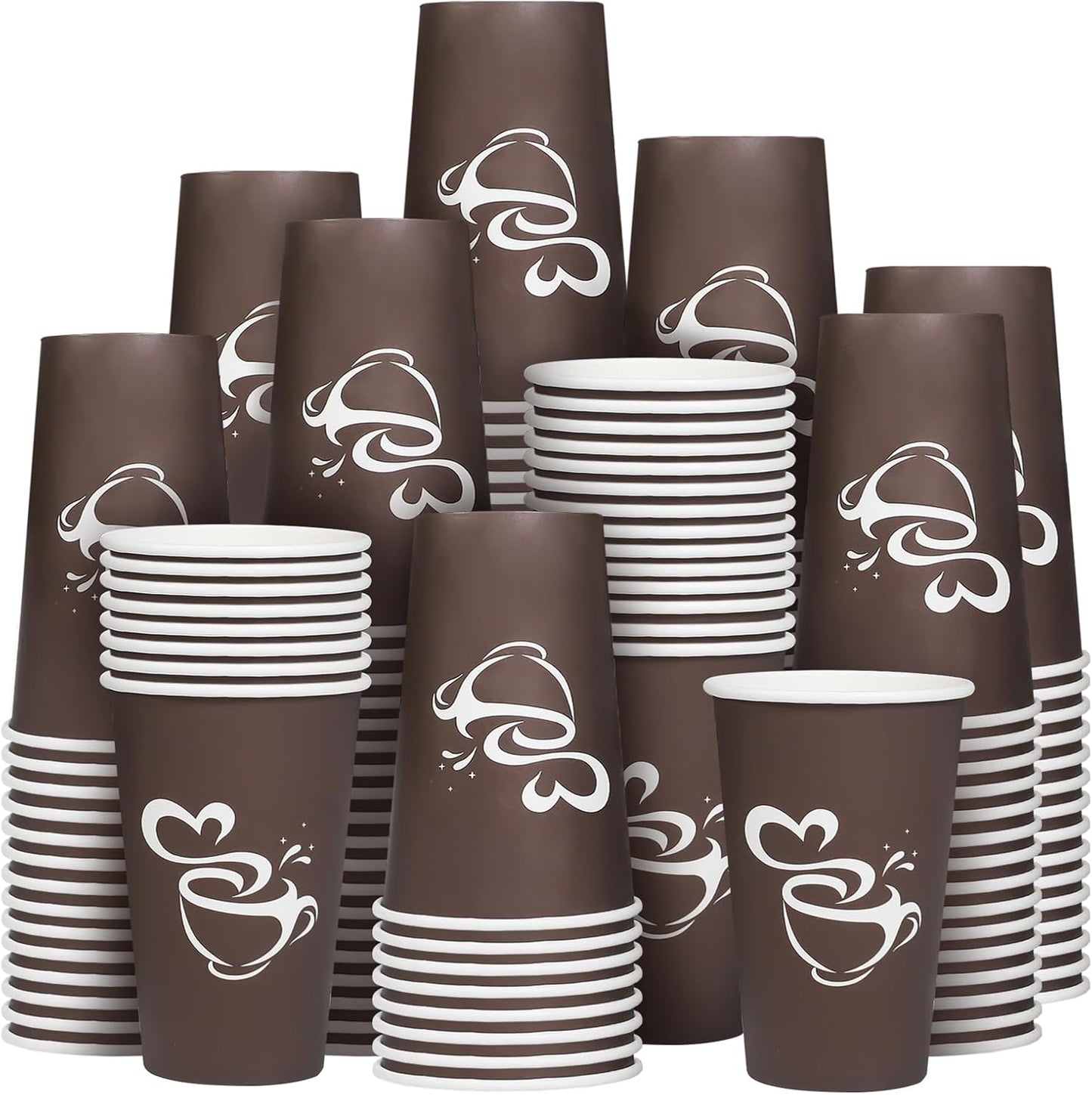 180 Count 16 oz Paper Coffee Cups, Disposable Drinking Cup for Hot or Cold Beverage, 16 ounce Brown Coffee Cups for Party, Home, Travel, Picnic