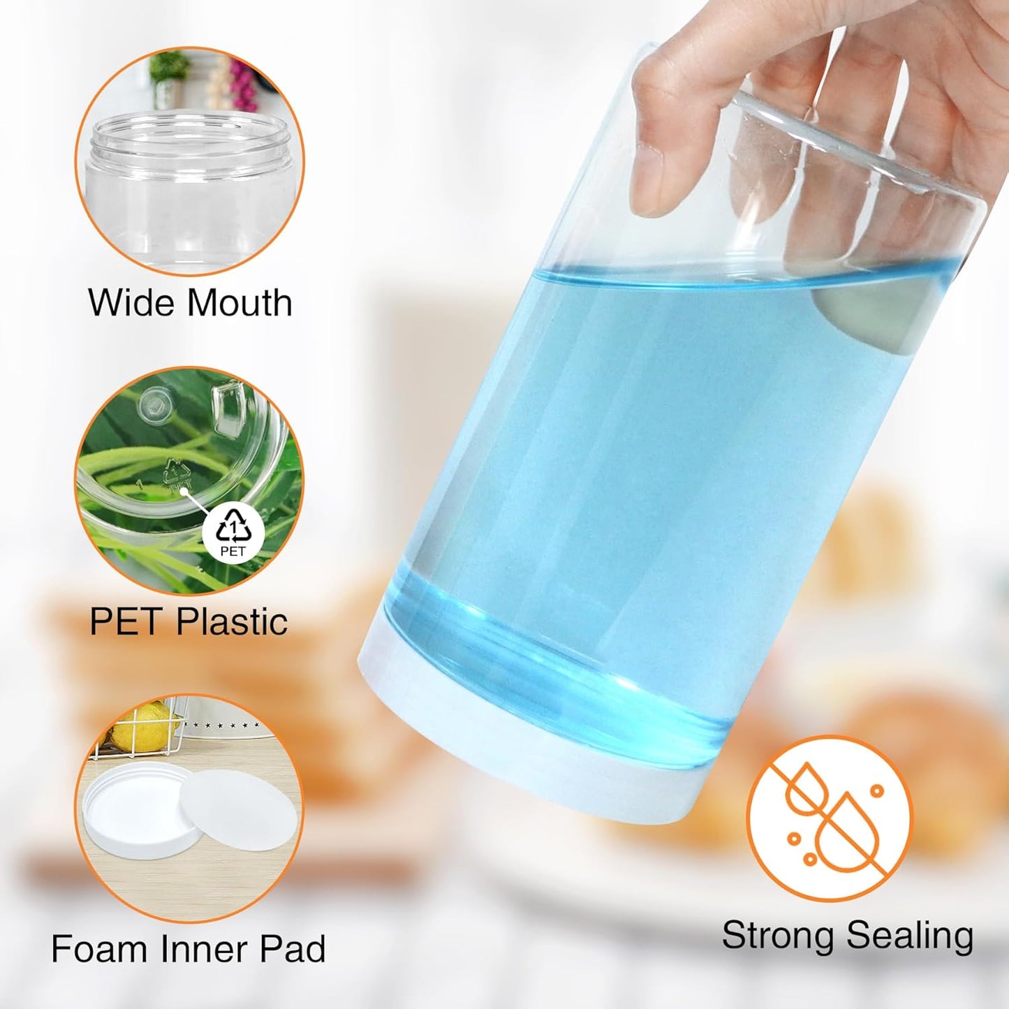 32 OZ Plastic Jars,16 Pcs Clear Plastic Jars with White Lids Round Empty Storage Jar Wide Mouth Refillable Storage Container with Lids for Household and Kitchen Food Organizing