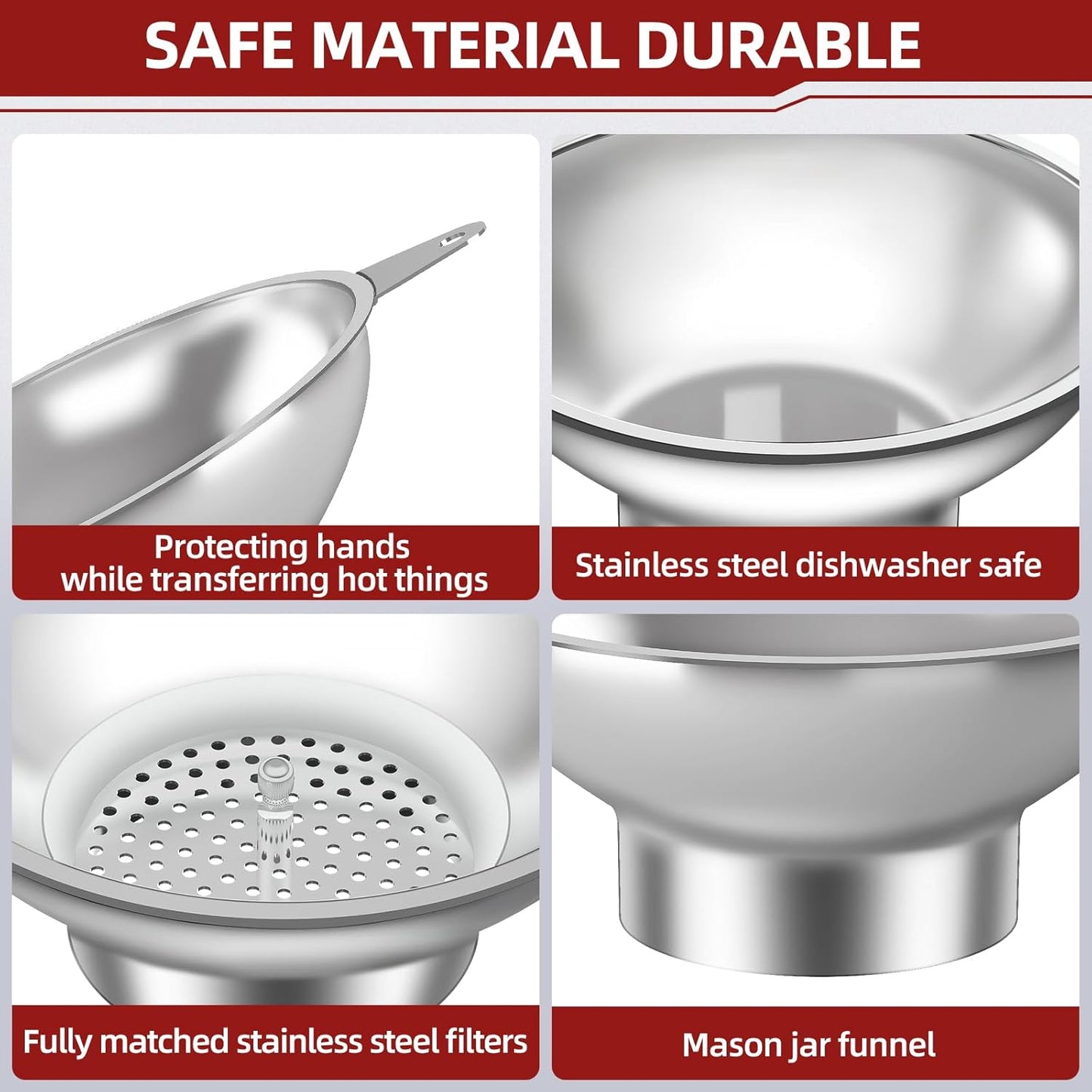 Stainless Steel Metal Canning Funnel with Removable Strainer, for Jams, Pickles and Home Preserving, Dishwasher Safe Kitchen Tool (2.26 Inch Standard Bore for Standard Mouth Mason Jars).