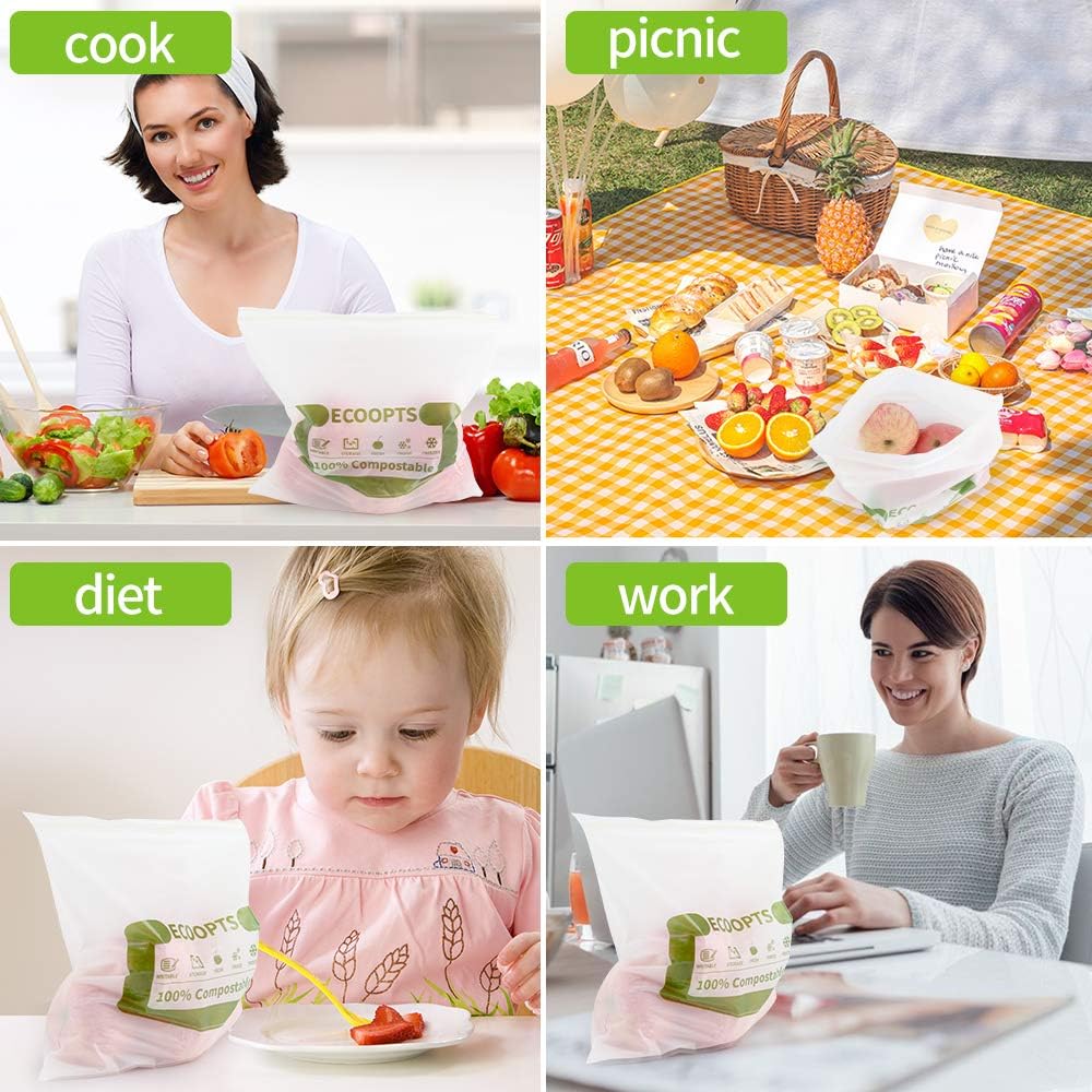 100% Compostable Sandwich Zip Bag | ECO-Friendly Food Storage Bags | Freezer Bag | Plant-Based BPA-free | Seal well for Fruit,Food and Snack (1, Medium)